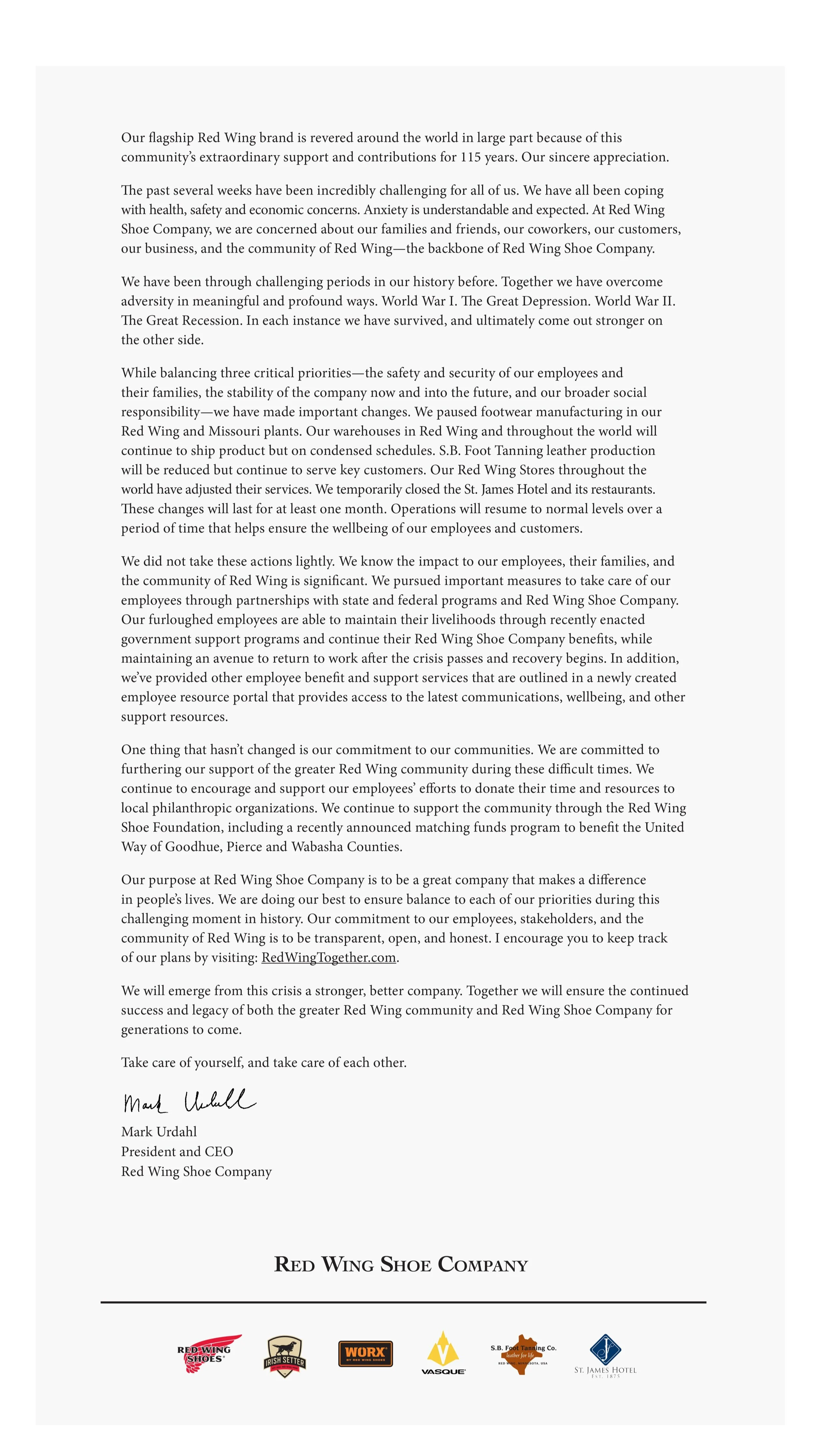 us shoe company history on Covid 19 Response Red Wing Shoe Company