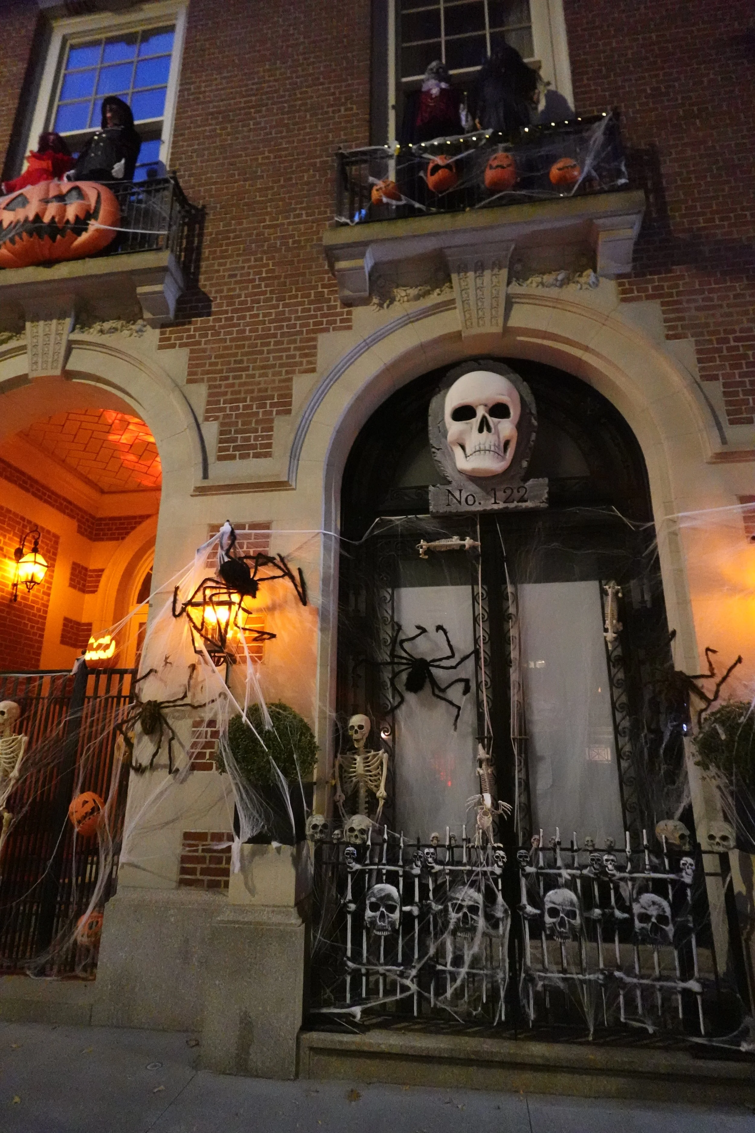  New York City brownstones decorated with Halloween decorations on the Upper East Side 