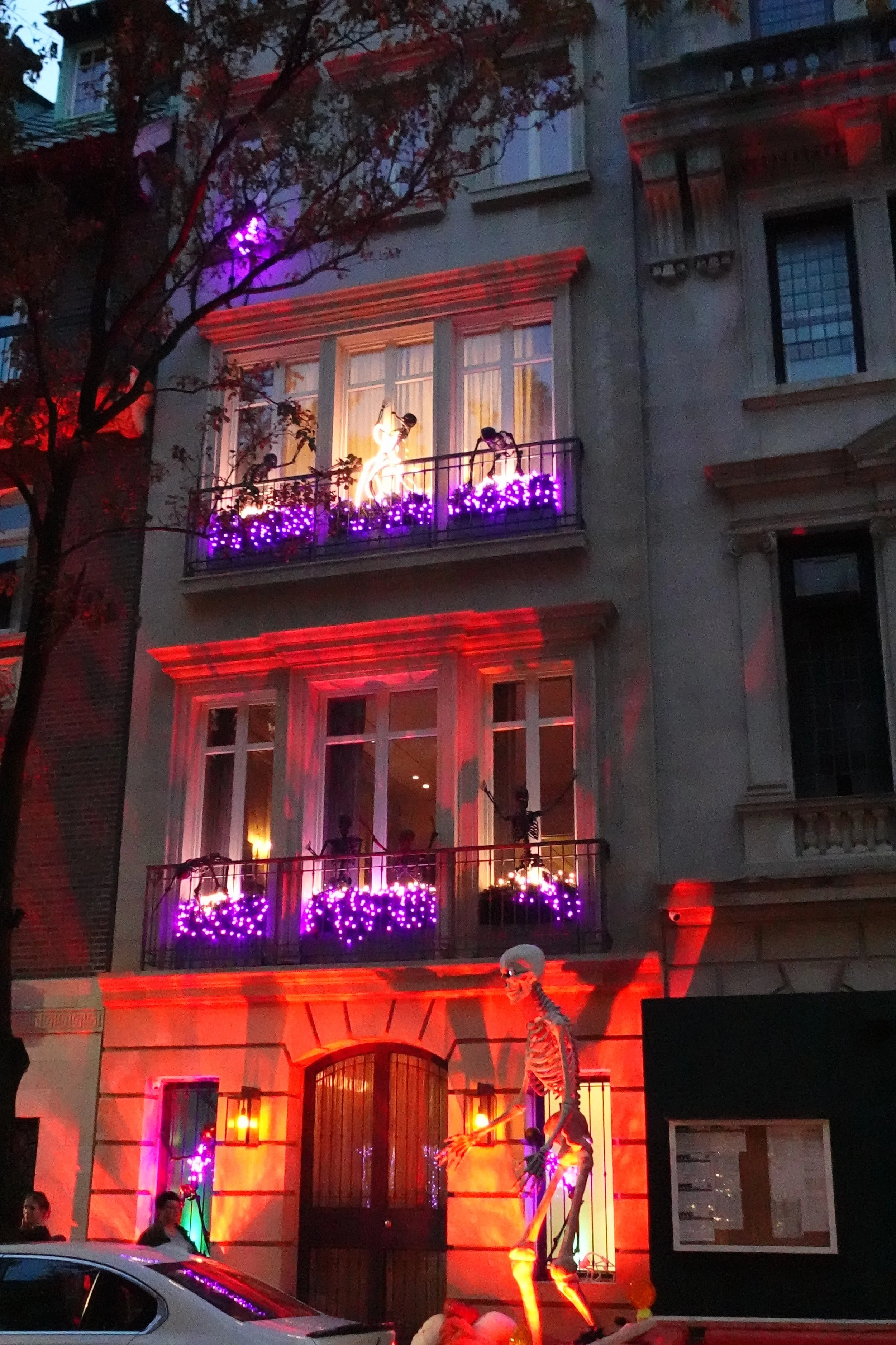  New York City brownstones decorated with Halloween decorations on the Upper East Side 
