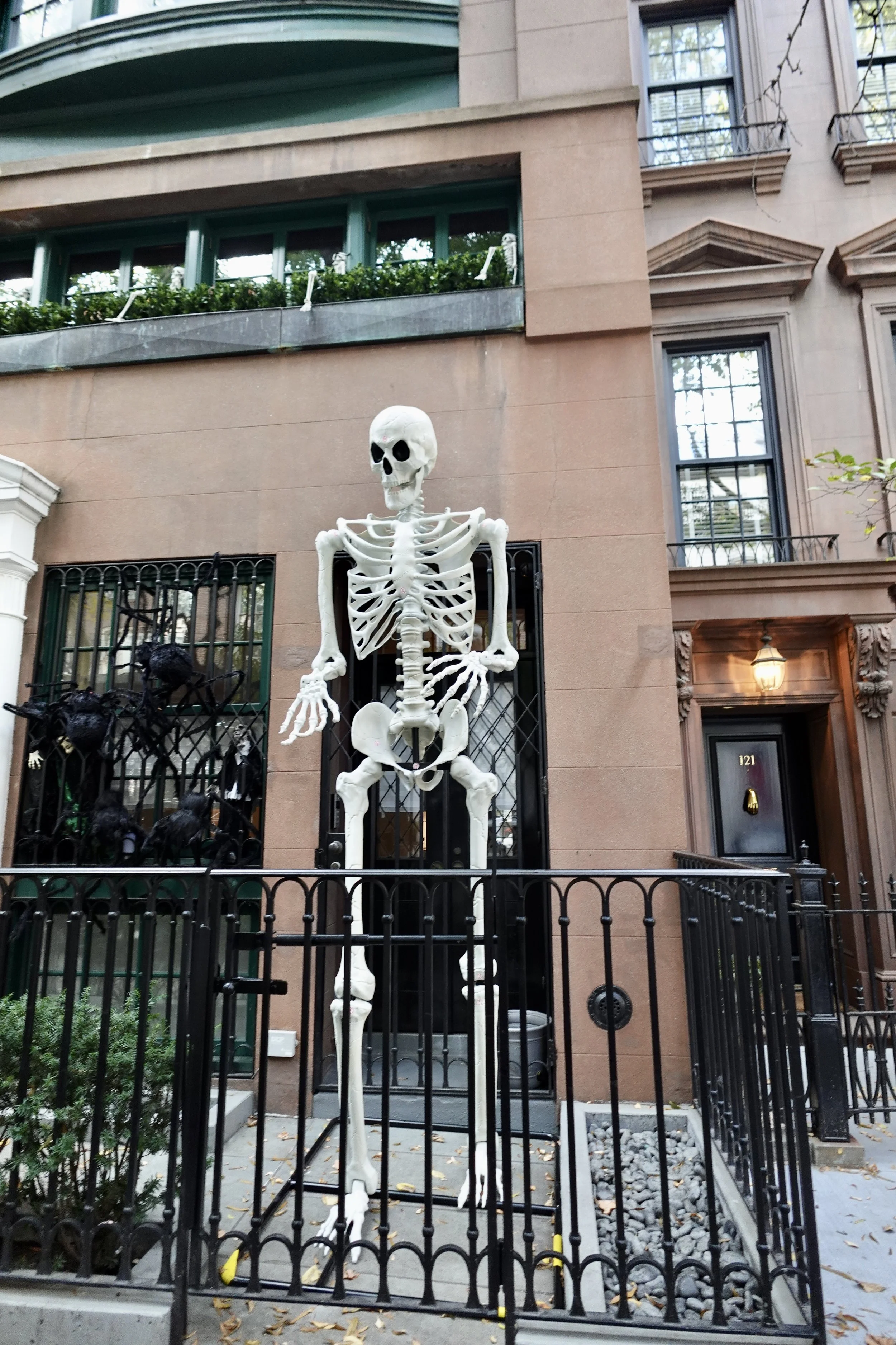  New York City brownstones decorated with Halloween decorations on the Upper East Side 