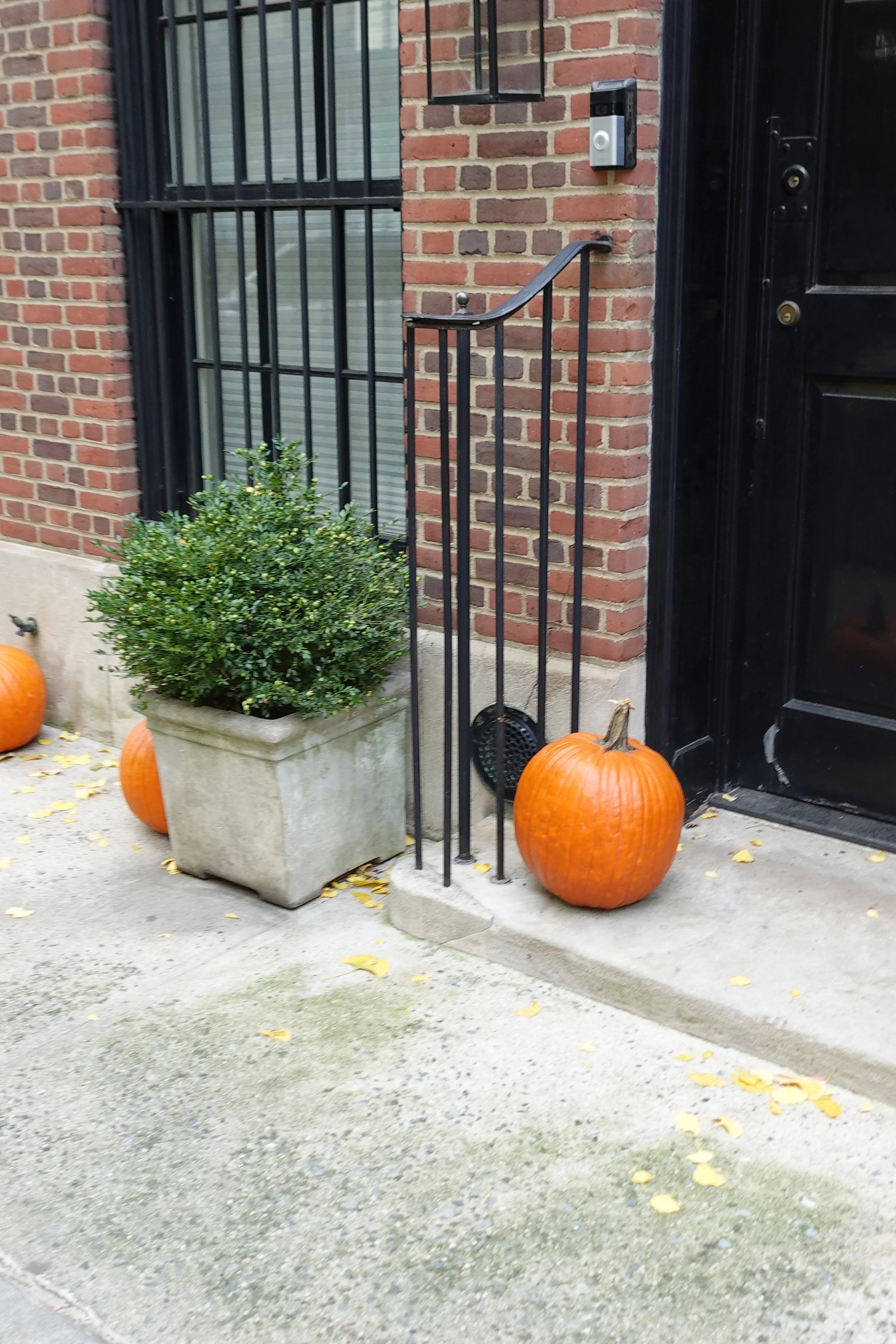  New York City brownstones decorated with Halloween decorations on the Upper East Side 