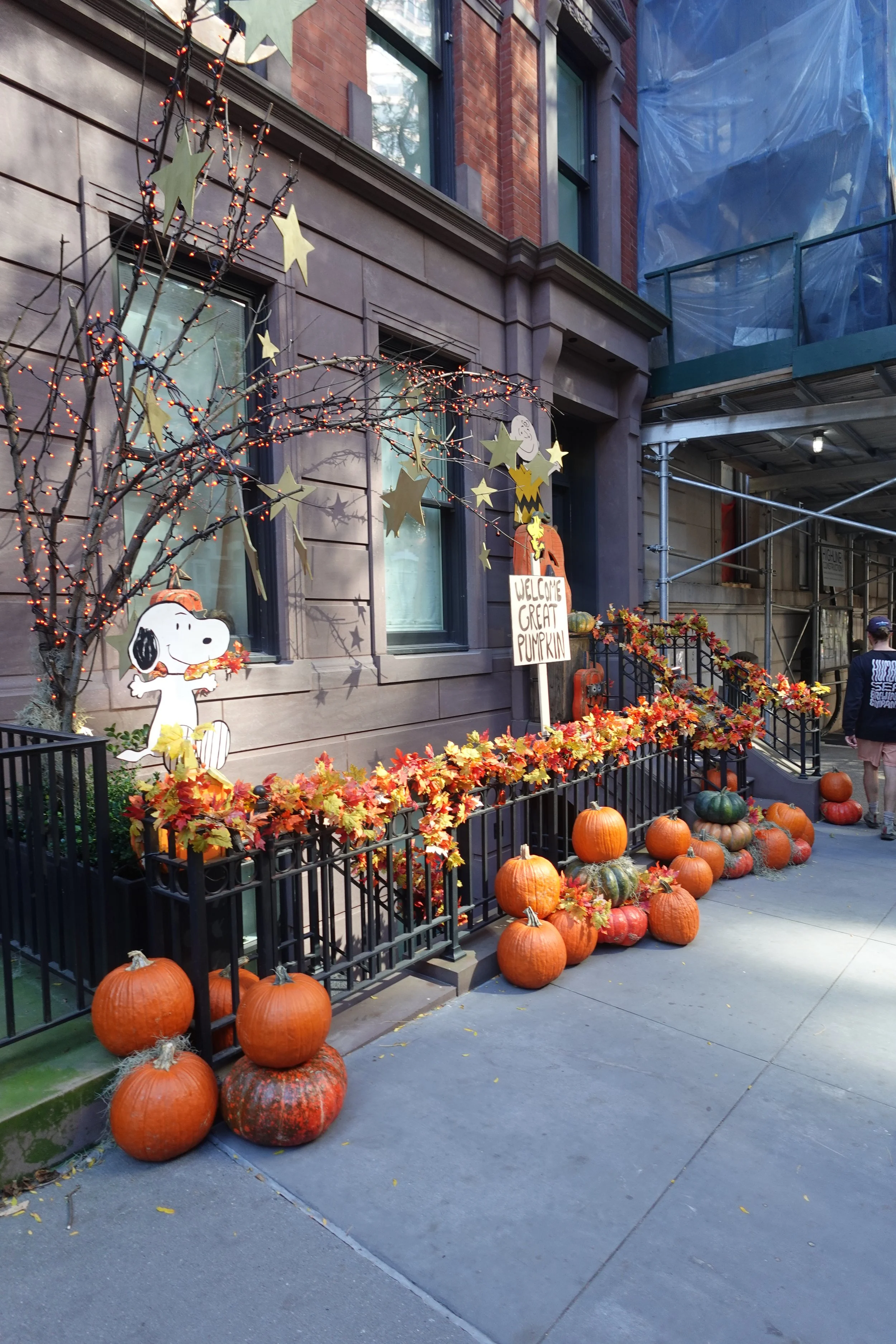  New York City brownstones decorated with Halloween decorations on the Upper East Side 