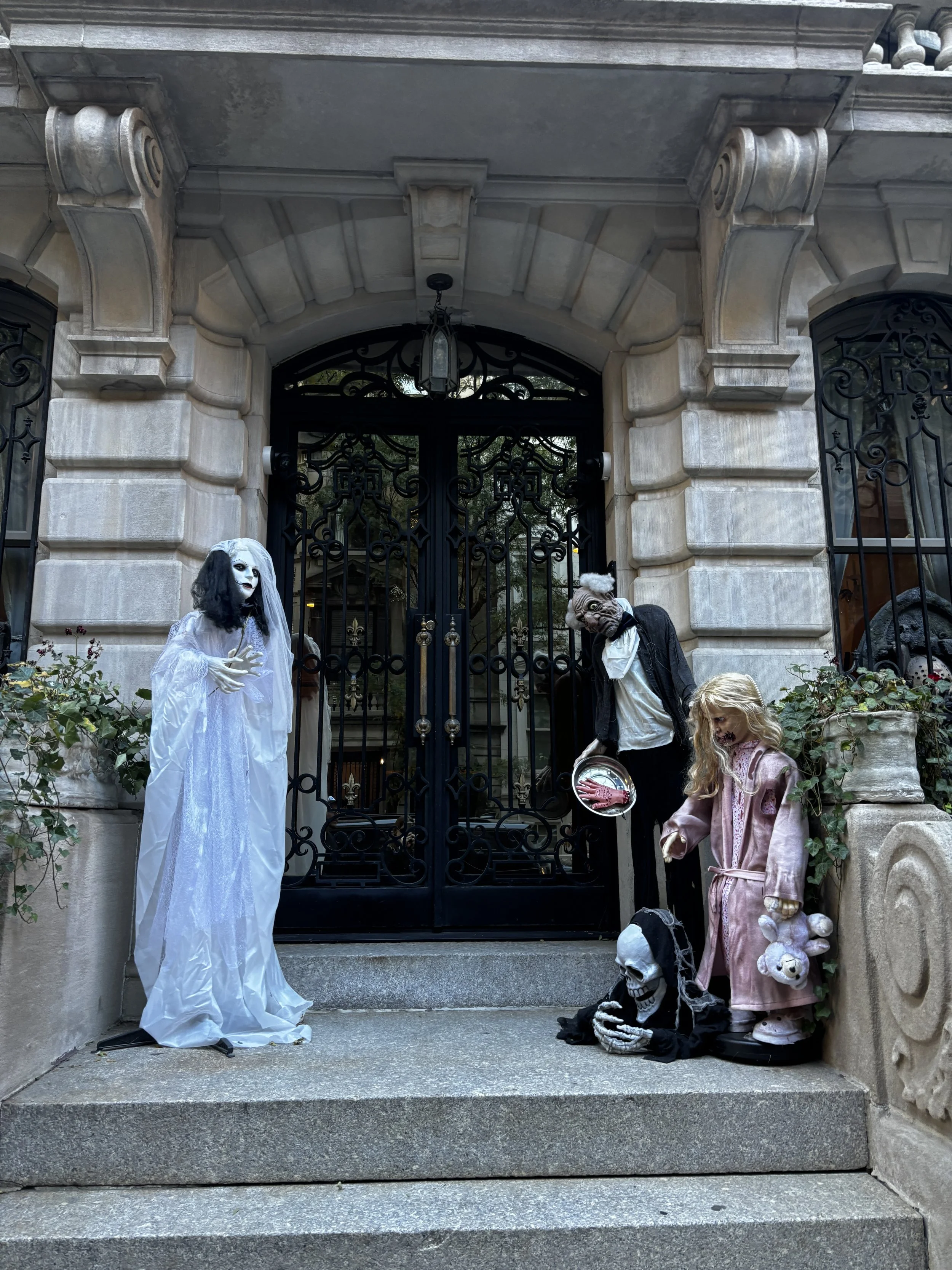  New York City brownstones decorated with Halloween decorations on the Upper East Side 