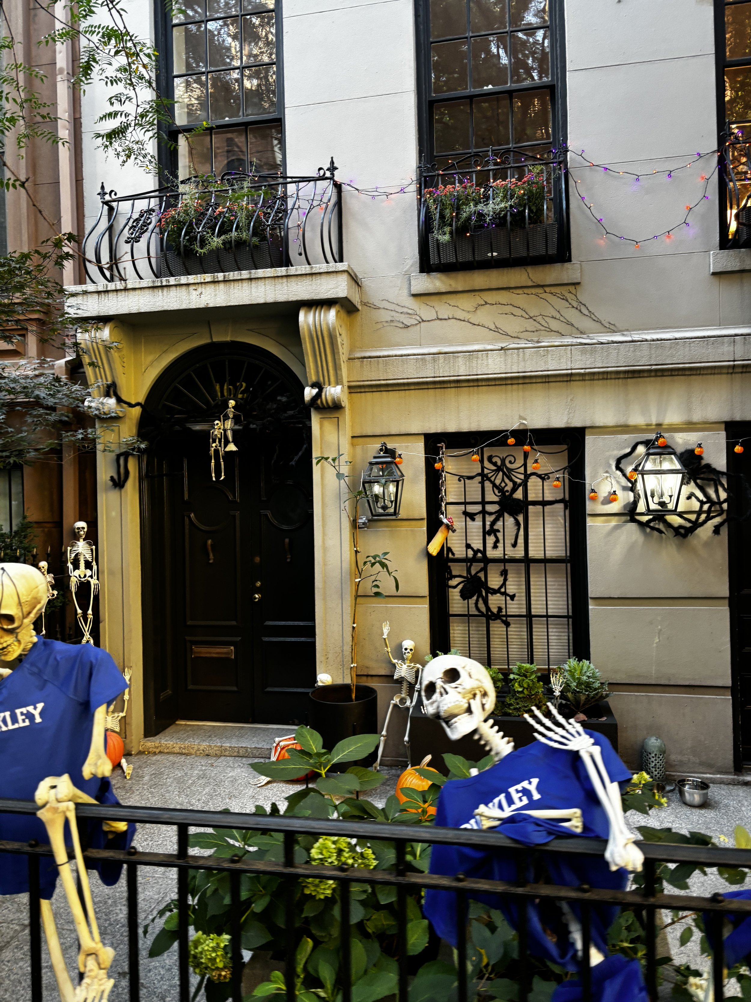  New York City brownstones decorated with Halloween decorations on the Upper East Side 