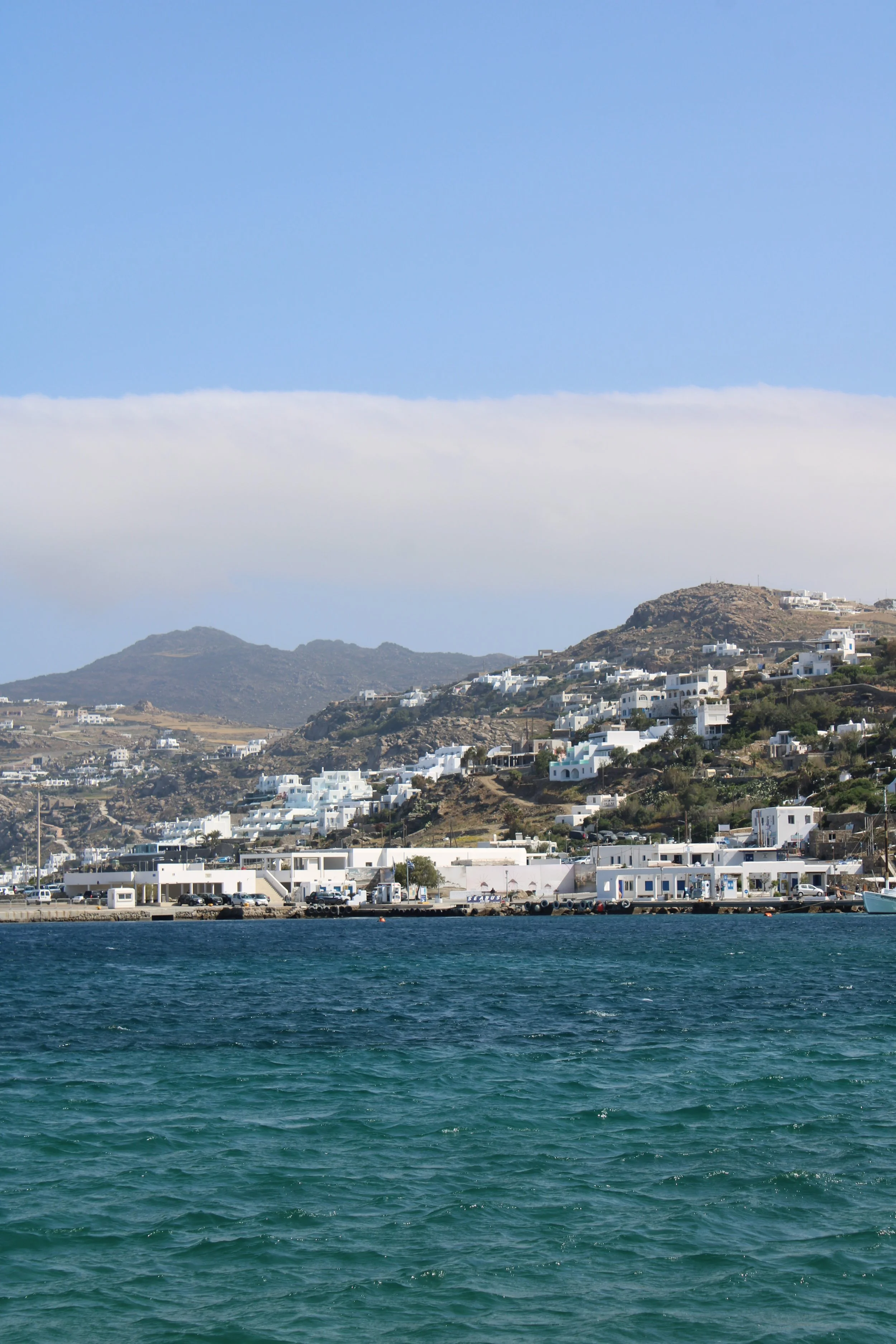 Little Venice overlooking the Aegean Sea in Mykonos, Greece
