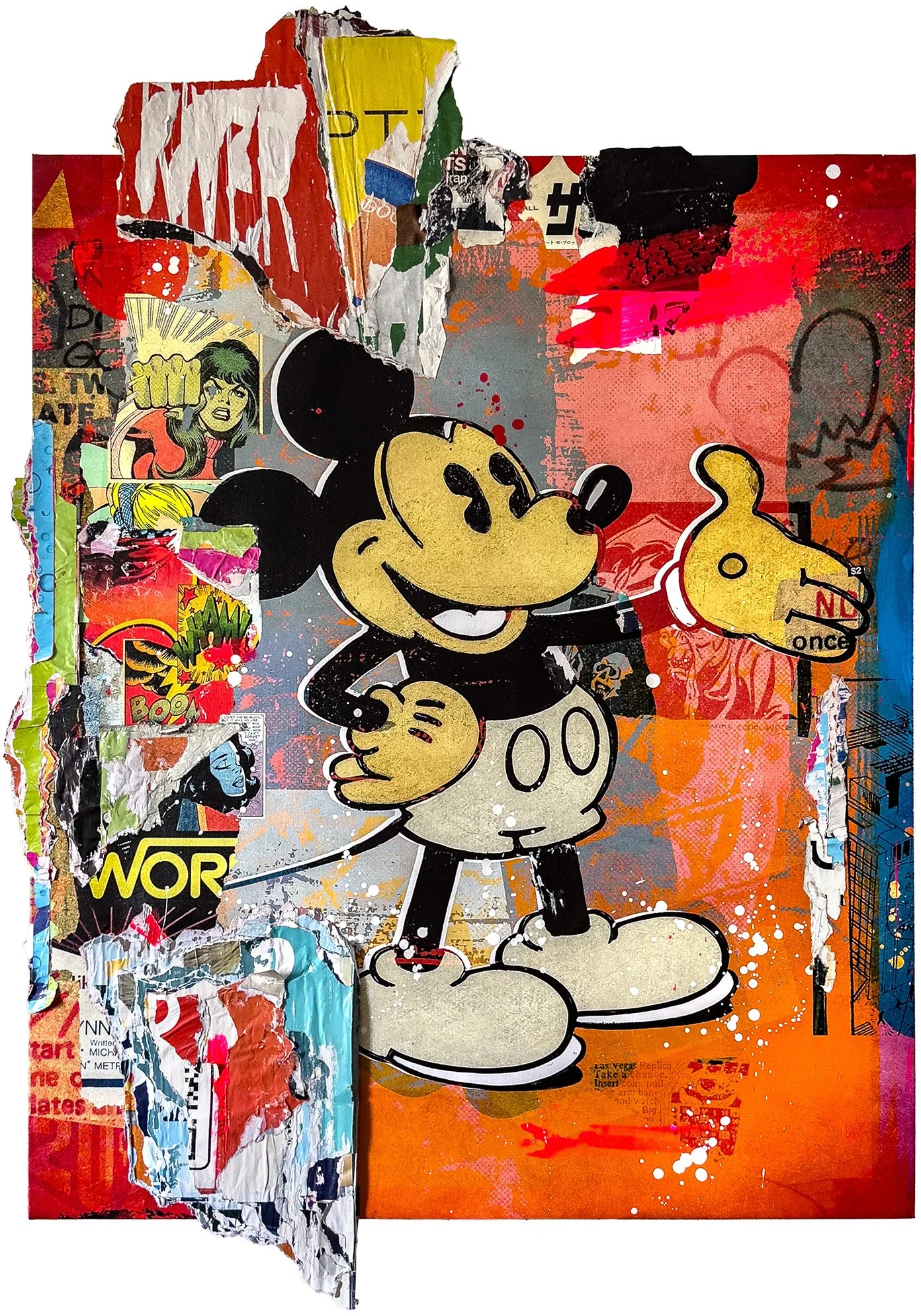 “I LOVED HIM SO MUCH BUT IT WAS NO USE” 2026. 59”X41.25”  Pigment, appropriated street posters, acrylic paint, spray paint, glue, varnish