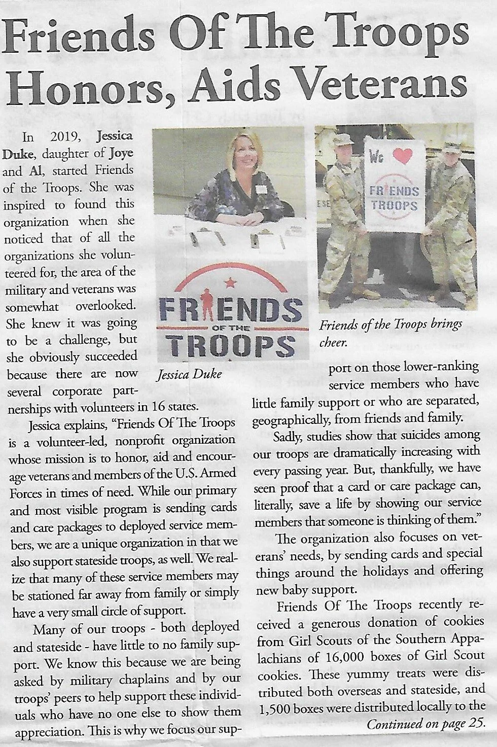 Friends Of The Troops Honors, Aids Veterans