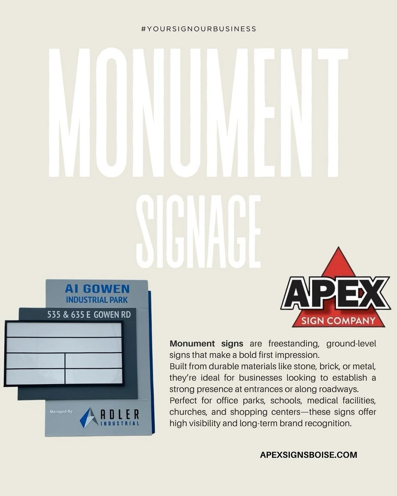 💡 What’s a Monument sign — and why does your business need one?
Monument signs are ground-level structures designed to showcase your business with impact and elegance. They’re durable, highly visible, and perfect for creating a pr