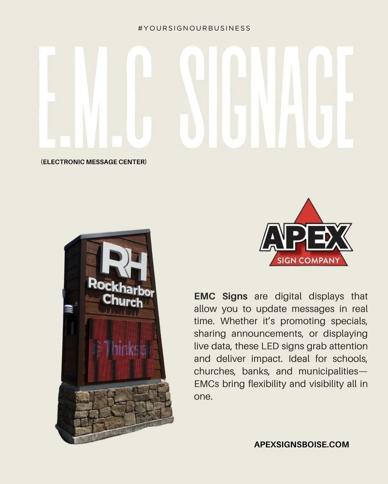 💡 What’s an EMC sign — and why does your business need one?
EMC (Electronic Message Center) signs are dynamic digital displays that allow you to update your message in real-time. Perfect for schools, churches, gas stations, and business