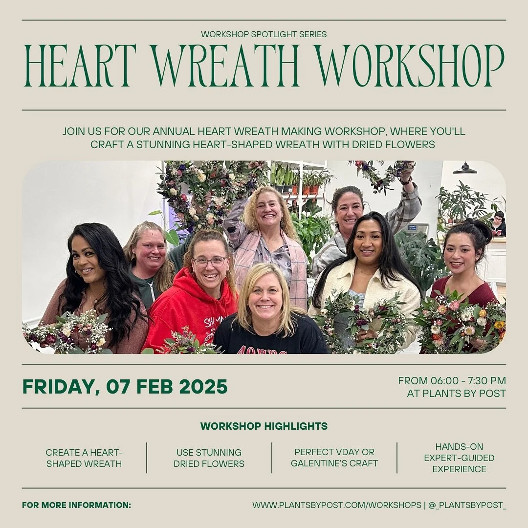 💐💝 Workshop Spotlight Series: Heart Wreath Making Workshop 💝💐

Our seasonal favorite is back just in time for Valentine&rsquo;s Day! 🌸 Create your own stunning heart-shaped wreath using a variety of dried flowers. Perfect for your front door or 