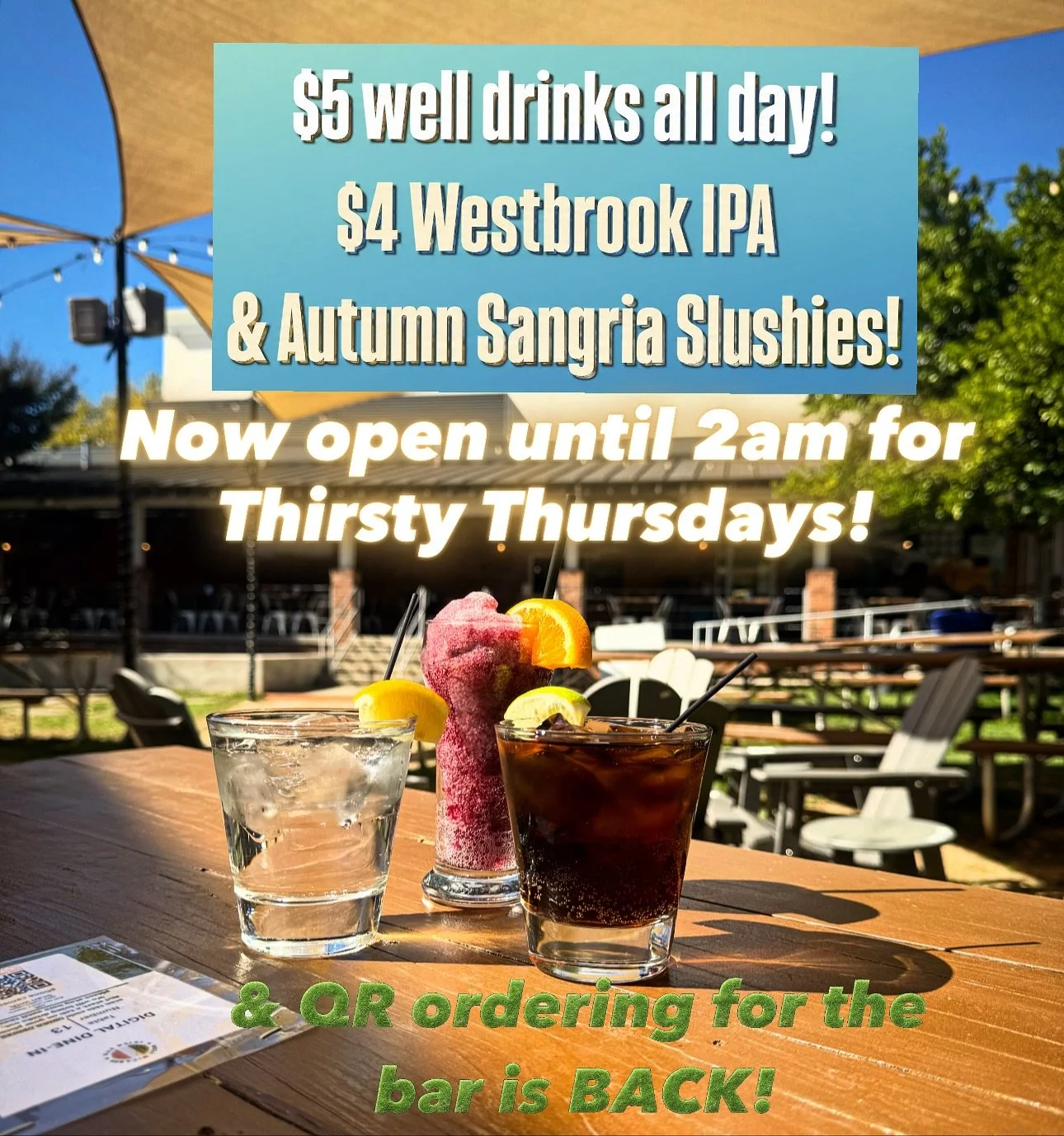 What a day to be on the lawn!! We&rsquo;ve got $4 @westbrookbrewingco IPA draft &amp; $5 well drinks all day! And get this #AutumnSangriaSlushy before #slushyseason ends! 

Open until 2am tonight, so make sure to stop by before AND after the @ncstate