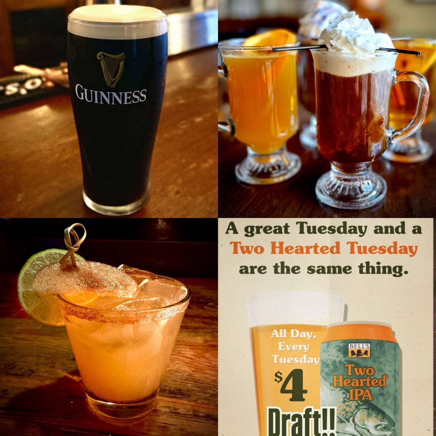 It&rsquo;s the perfect day to cozy up to the bar with a perfectly poured #Guinness, a seasonal cocktail, a hot boozy drink, or a $4 @bellsbrewery #TwoHeartedAle Draft (on special all day for our weekly #TwoHeartedTuesday!)