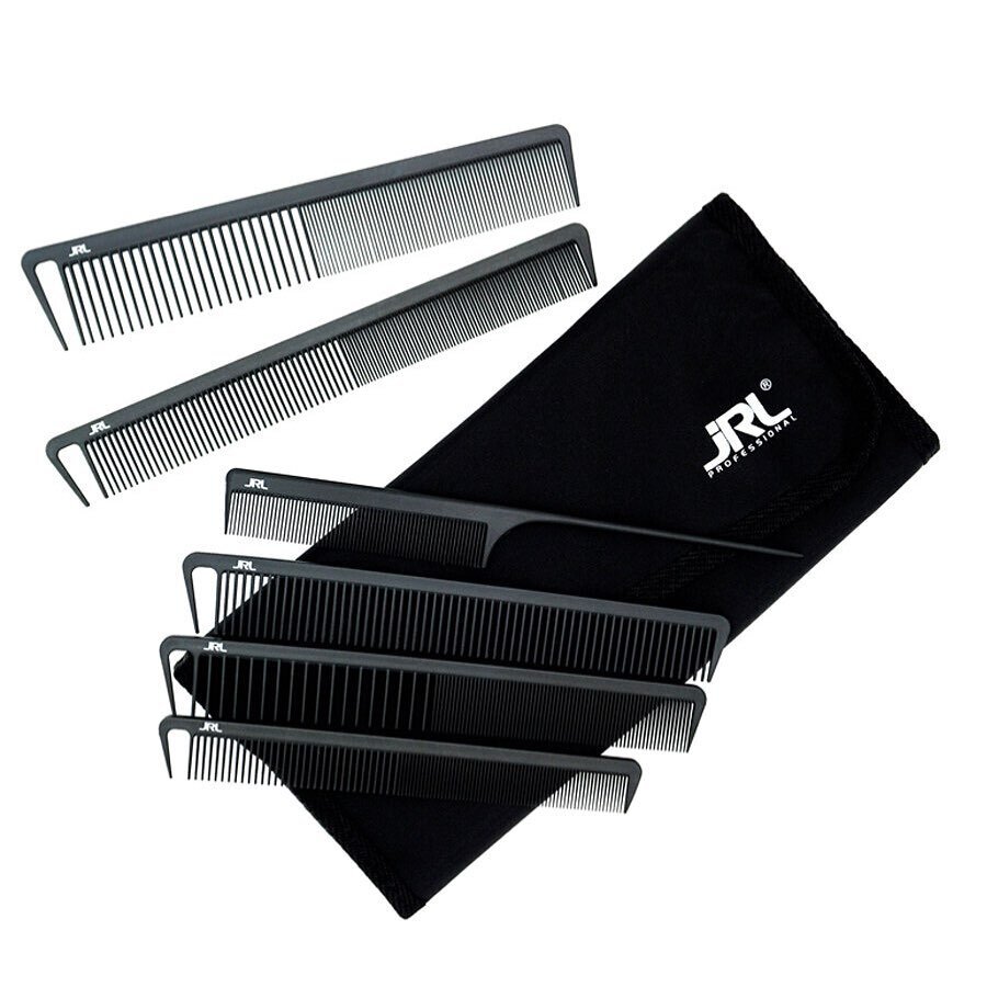 JRL Carbon Comb Set,

&bull; Lightweight, and durable

&bull; Heat resistant up to 500F

&bull; Ionic coating eliminates frizz an static

&bull; Static free and eliminates fly-aways

&bull; Seamless teeth for smooth flow through 
  hair

&bull; Six c