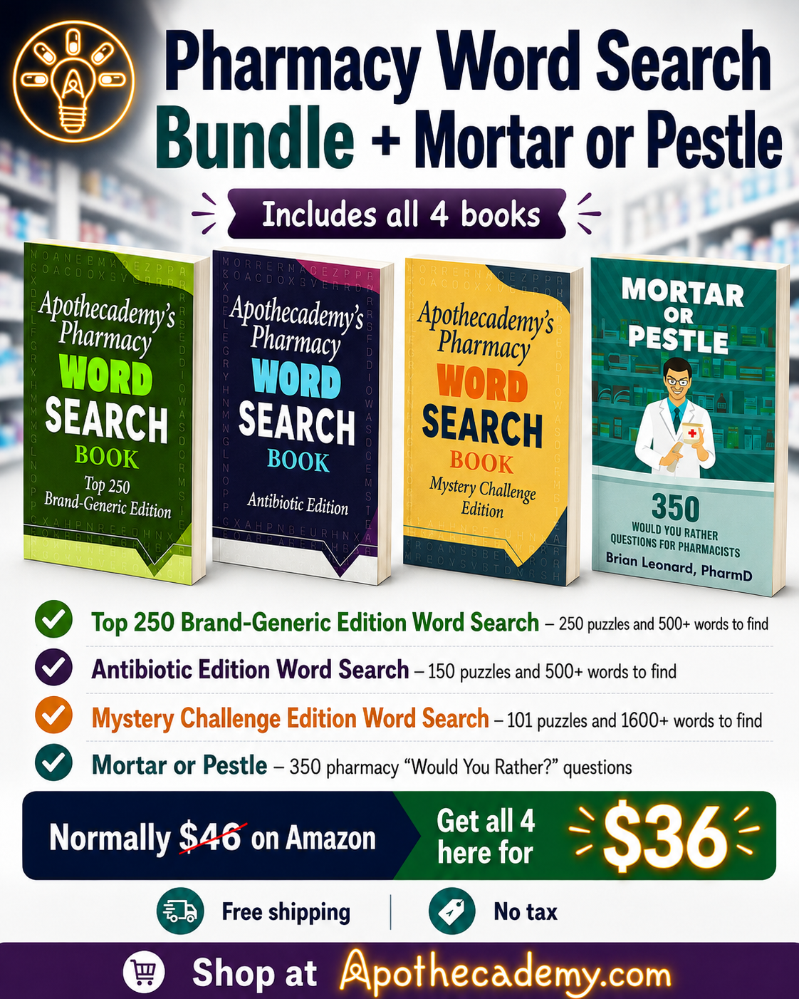 Pharmacy Word Search Bundle + Mortar or Pestle