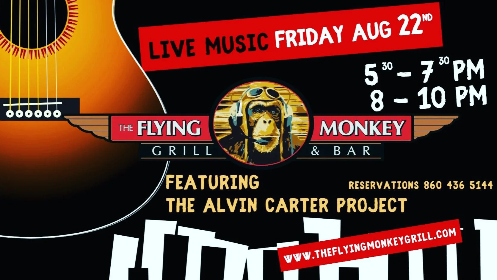 🎶✨ Live on the Tropical Patio! ✨🎶
Join us this Friday, 8/21 from 5:30&ndash;10pm for the smooth sounds of the Alvin Carter Project.
Enjoy great food, good vibes, and the best company&mdash;only at The Flying Monkey Grill &amp; Bar. 🍴🍹🌴