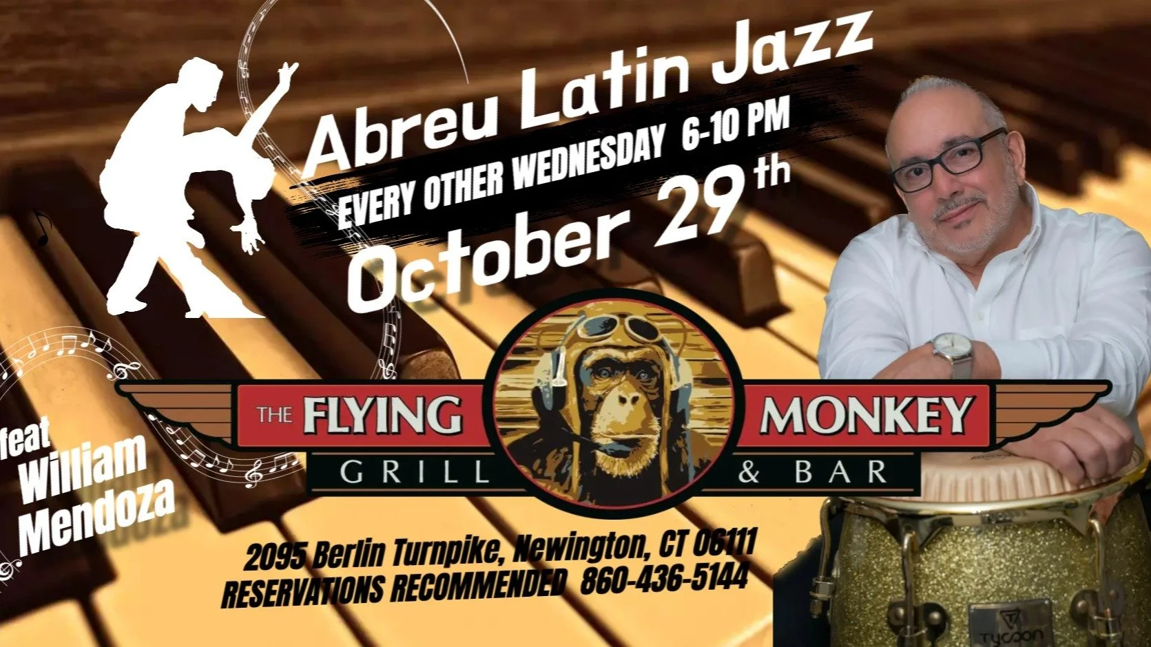 Latin Jazz is back this Wednesday, October 29th! πΆ
Join us for an unforgettable night with Abreu Band featuring William Mendoza & Friends — a dynamic 6-piece ensemble that’ll have you on your feet all night long! ππΊ
Enjoy good vib