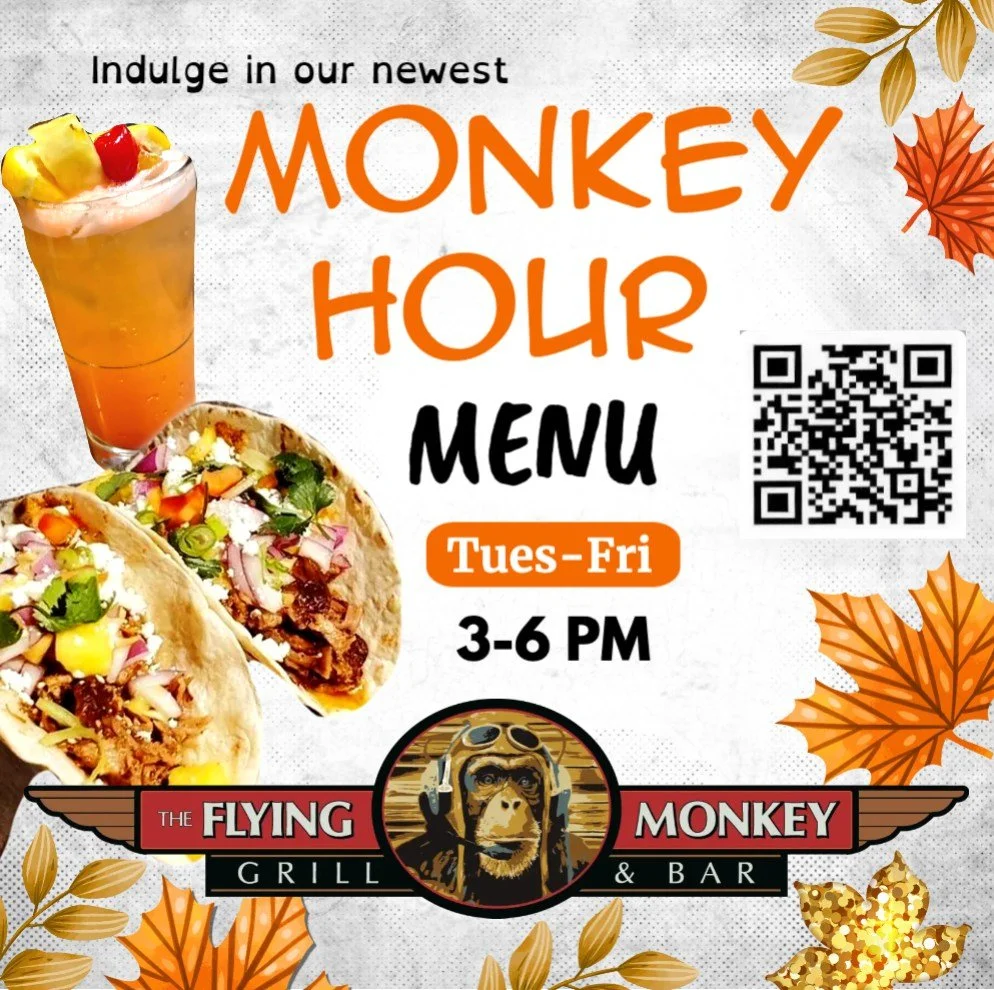 Fall into Happy Hour! πΈπ
Tuesday–Friday, 3–5:30PM — sip, snack, and celebrate the season with our new fall menu at The Flying Monkey. π
#Connecticut #FallMenu #HappyHour #HappyHourCT #CT #TheFlyingMonkey
