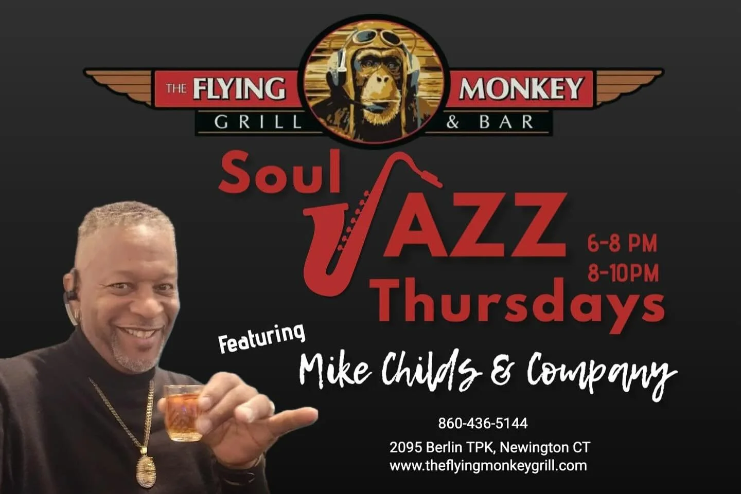 πΆ Come enjoy Mike Childs & Friends! π·
Get ready for an evening of R&B, soul, and jazz that’ll make you groove with good vibes, great people, and amazing food — 6 PM – 10 PM at The Flying Monkey Grill & Bar.
πΉ Monkey H