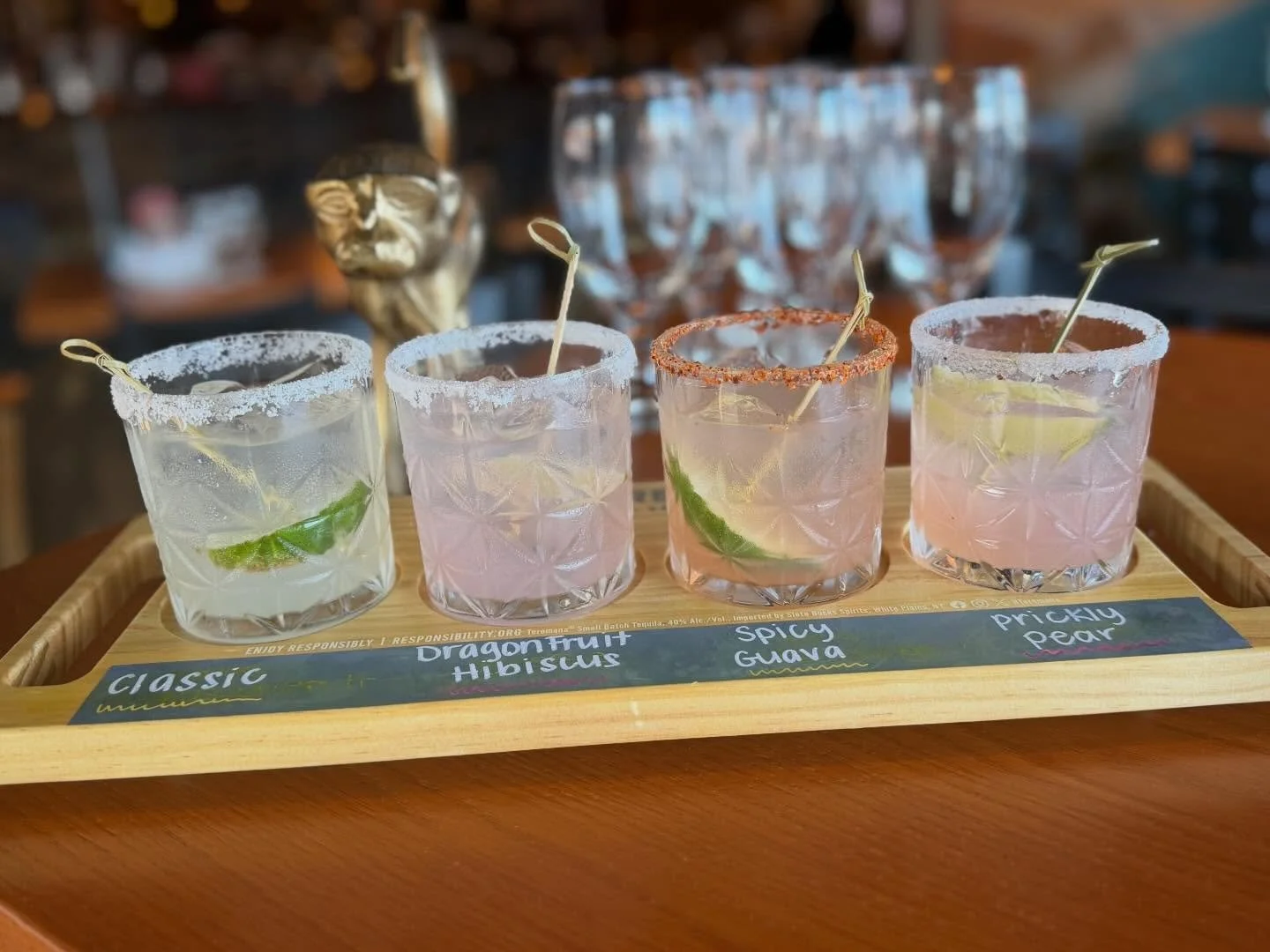 Margarita flight- includes classic marg with fresh lime and tequila, dragonfruit hibiscus for a floral fruity twist, spicy guava with just the right heat, and prickly pear for that soft desert sweetness.  Which one&rsquo;s your summer favorite?