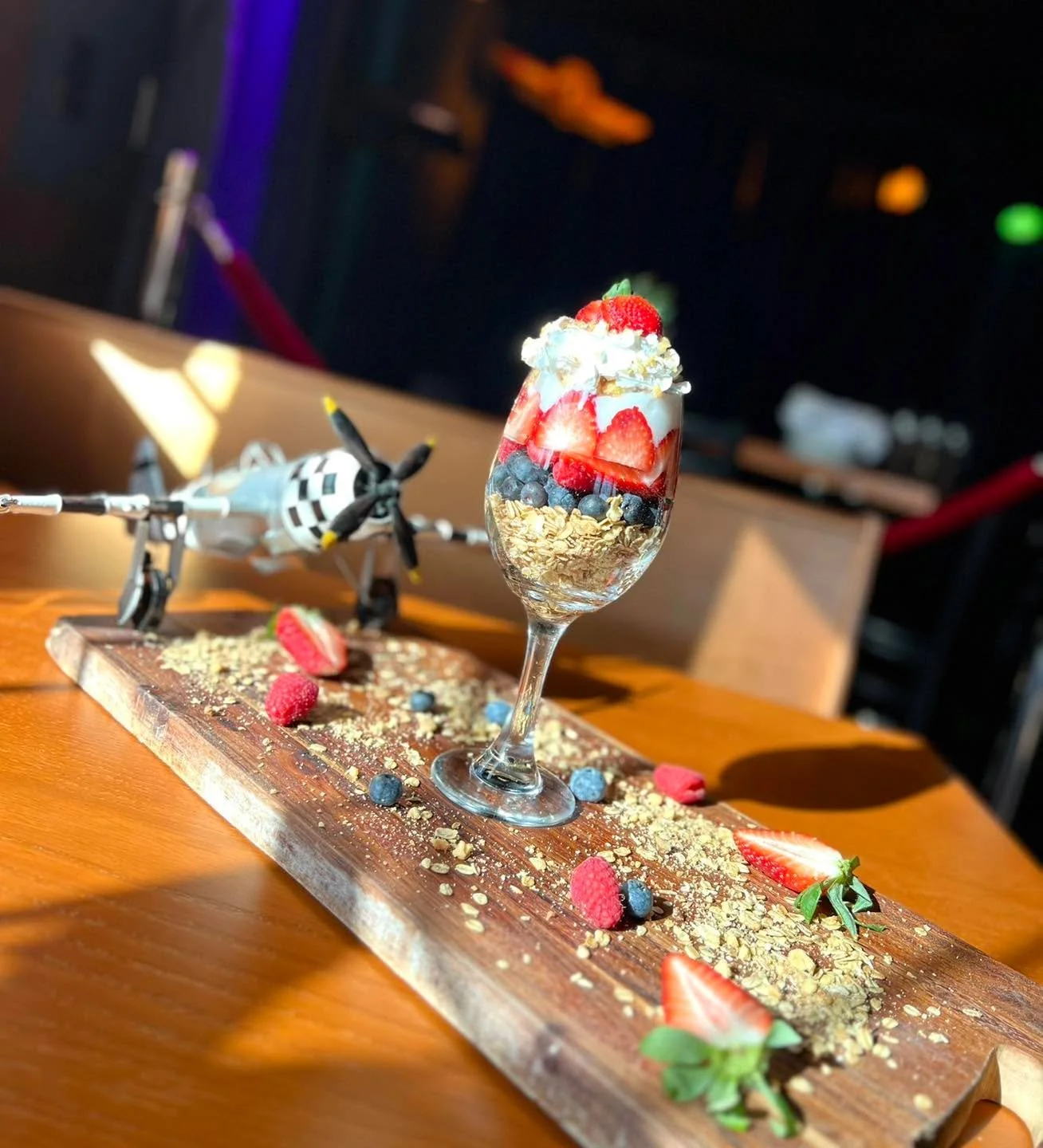 Fresh, fruity, and fully vegan 🌱✨

Our Vegan Pilot&rsquo;s Parfait is layered with crunchy granola, creamy coconut milk yogurt, and a mix of raspberries, strawberries &amp; blueberries &mdash; topped with whipped cream and candied walnuts for the pe