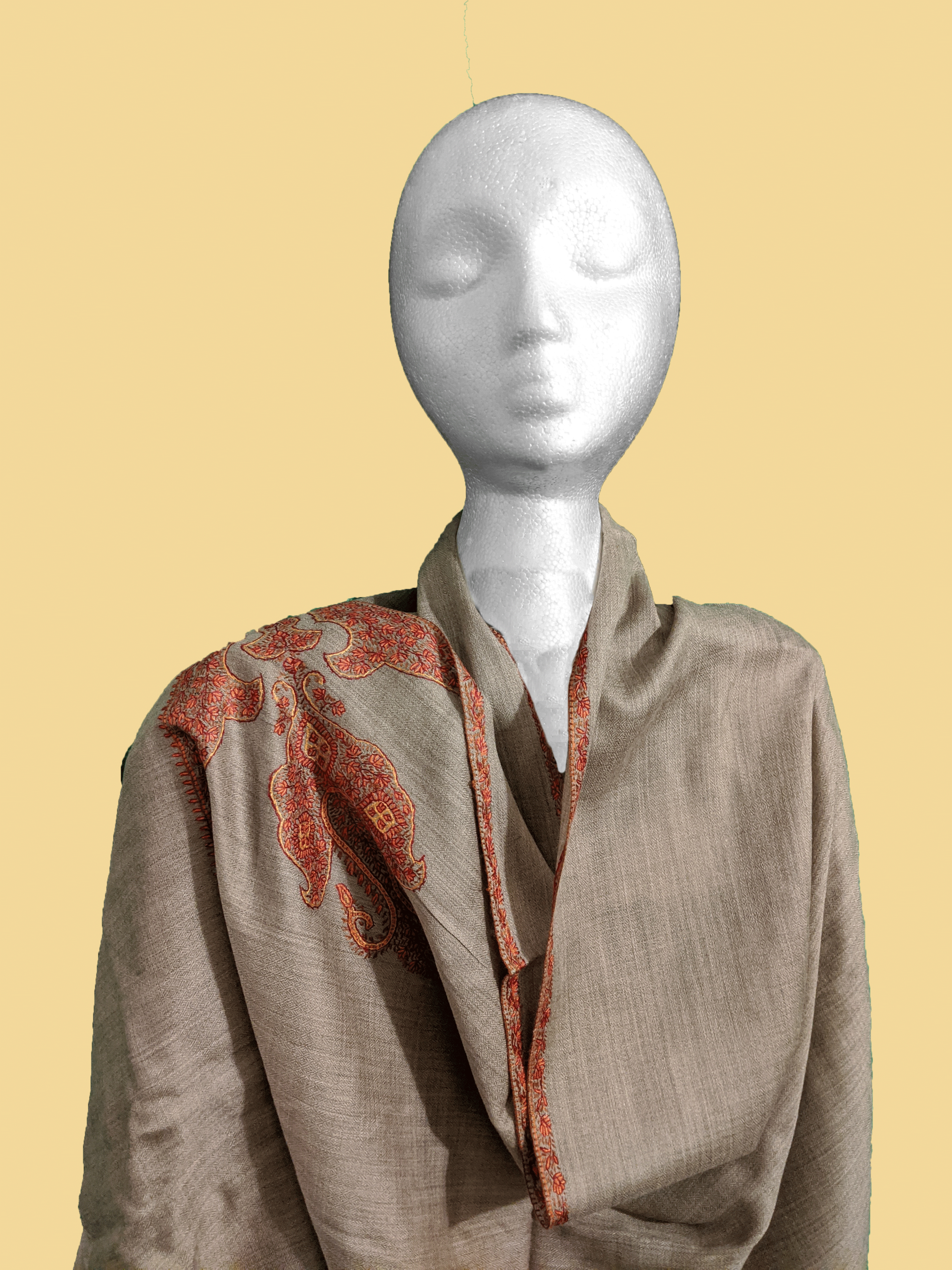 Light Taupe Shawl w/ Orange Embroidery 