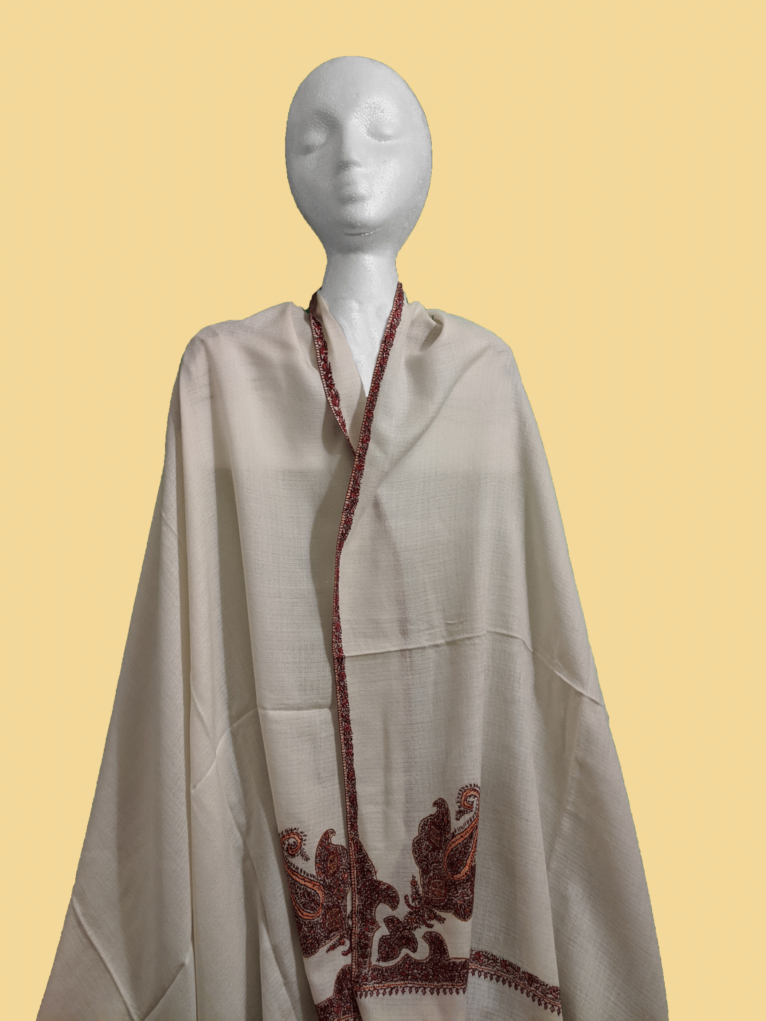 Ivory Shawl w/ Red Embroidery 