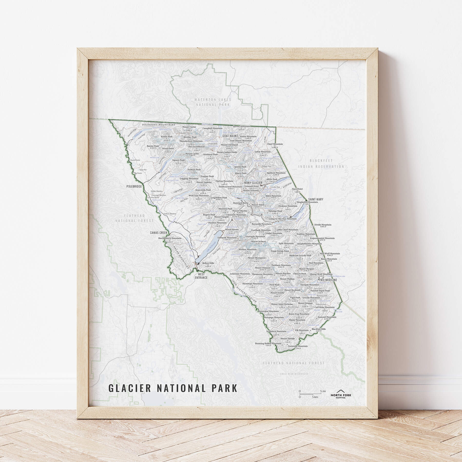 GlacierNationalParkMap_11x14_NorthForkMapping_Framed.jpg