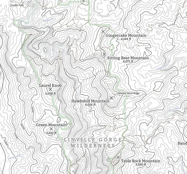 Linville Gorge map.

Often called the &ldquo;Grand Canyon of the East,&rdquo; it is one of America&rsquo;s most scenic and inviting gorges.  It is the third largest wilderness area in North Carolina and one of only two wilderness gorges in the Southe