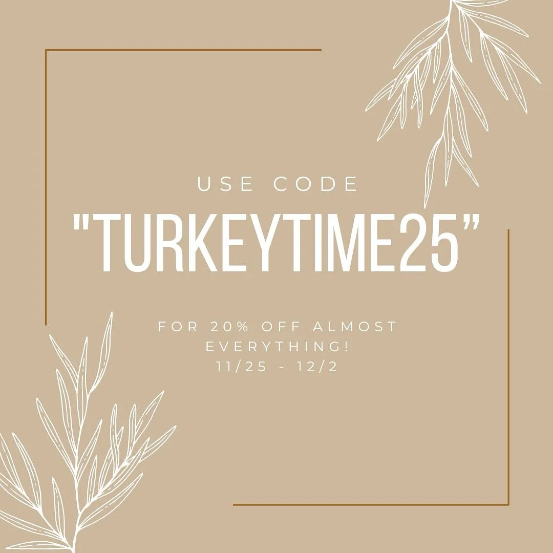 Our annual large sale is here! Thank you so much for shopping small this season. It means so much to each and every small business owner that you&rsquo;re purchasing from.

Our sale will start TODAY, the Tuesday before Thanksgiving, in case you&rsquo