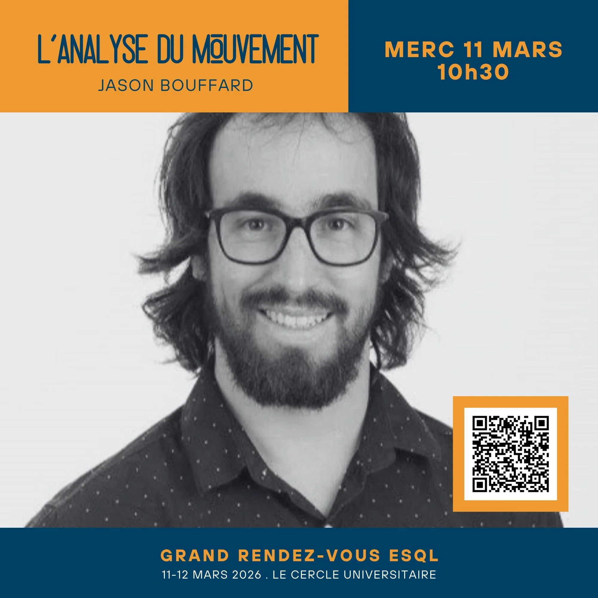 GRAND RENDEZ-VOUS ESQL : D&eacute;veloppement sportif 360&deg;: Sant&eacute;, Science, Performance

🎤 Jason Bouffard
Mercredi 11 mars | 10 h 30
🎯 L&rsquo;analyse du mouvement

Docteur en ergoth&eacute;rapie et professeur au D&eacute;partement de ki
