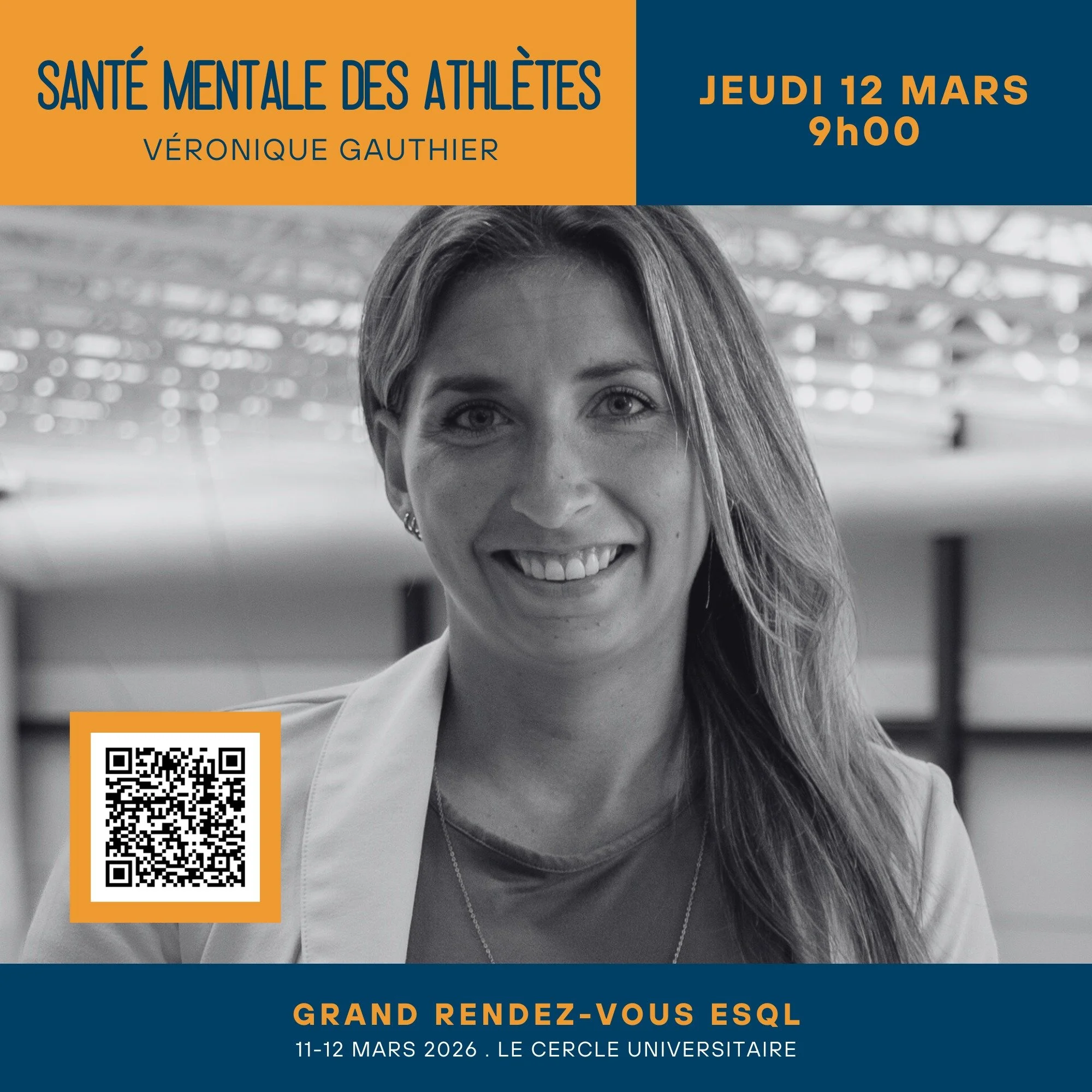 GRAND RENDEZ-VOUS ESQL : D&eacute;veloppement sportif 360&deg;: Sant&eacute;, Science, Performance

🎤 V&eacute;ronique Gauthier
Jeudi 12 mars | 9 h
🧠 La sant&eacute; mentale des athl&egrave;tes : pistes de r&eacute;flexion et outils

Psychologue cl