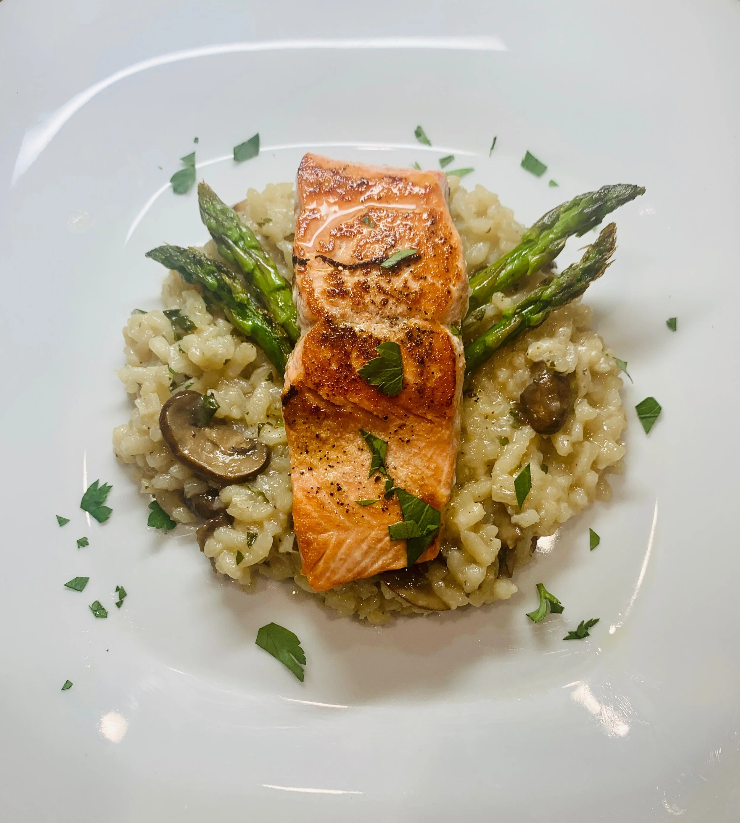 Baked Salmon &amp; Wild Mushroom Risotto