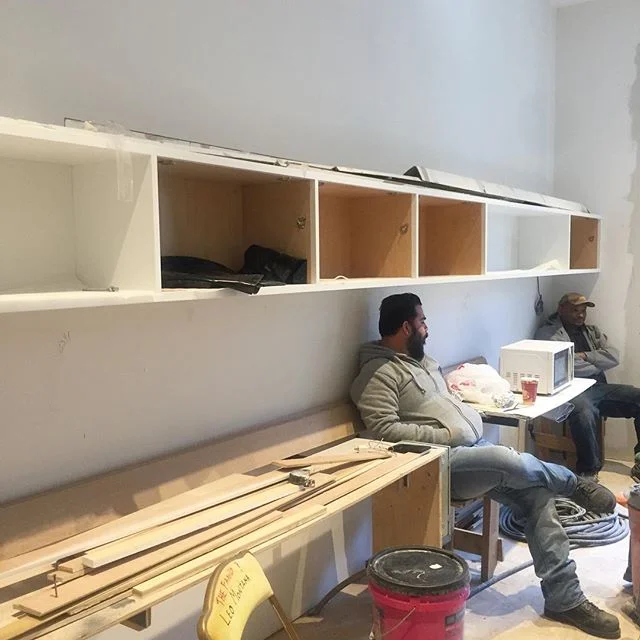 Lunch break -  townhouse under construction .
.
.
.
#townhouse #manhattan #millwork #minimalism #cabinetry #desk #construction #modernhomes #renovation