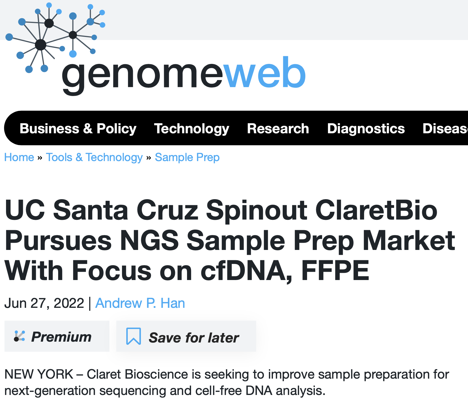 iScience Paper Featured in GenomeWeb News Article