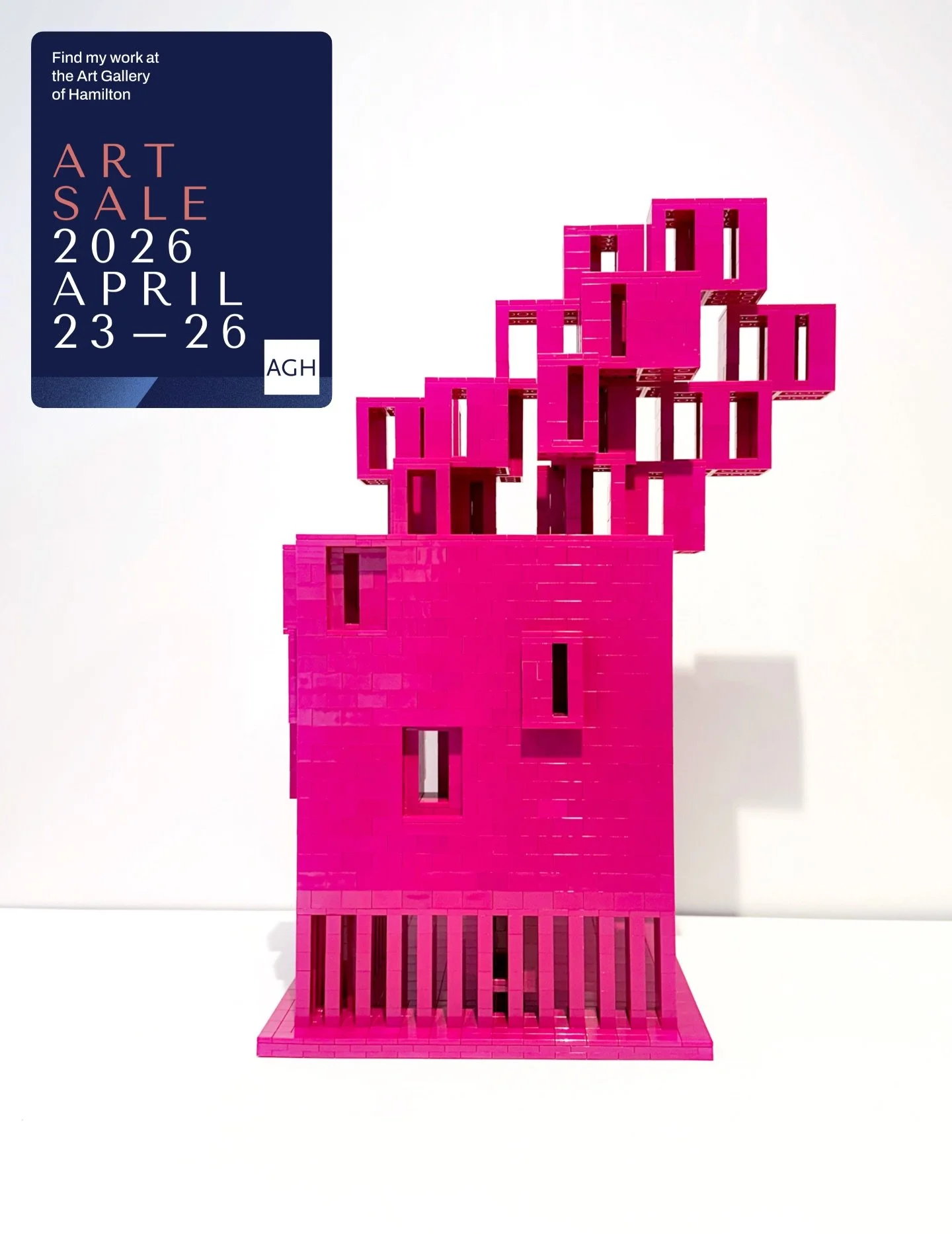 I&rsquo;m thrilled that The Art Gallery of Hamilton has selected 5 (!!!!!) of my diminutive architectural sculptures for the 2026 edition of the Art Sale! Come check out *Magenta Pavilion* (pictured) and dozens of other fantastic paintings, drawings,
