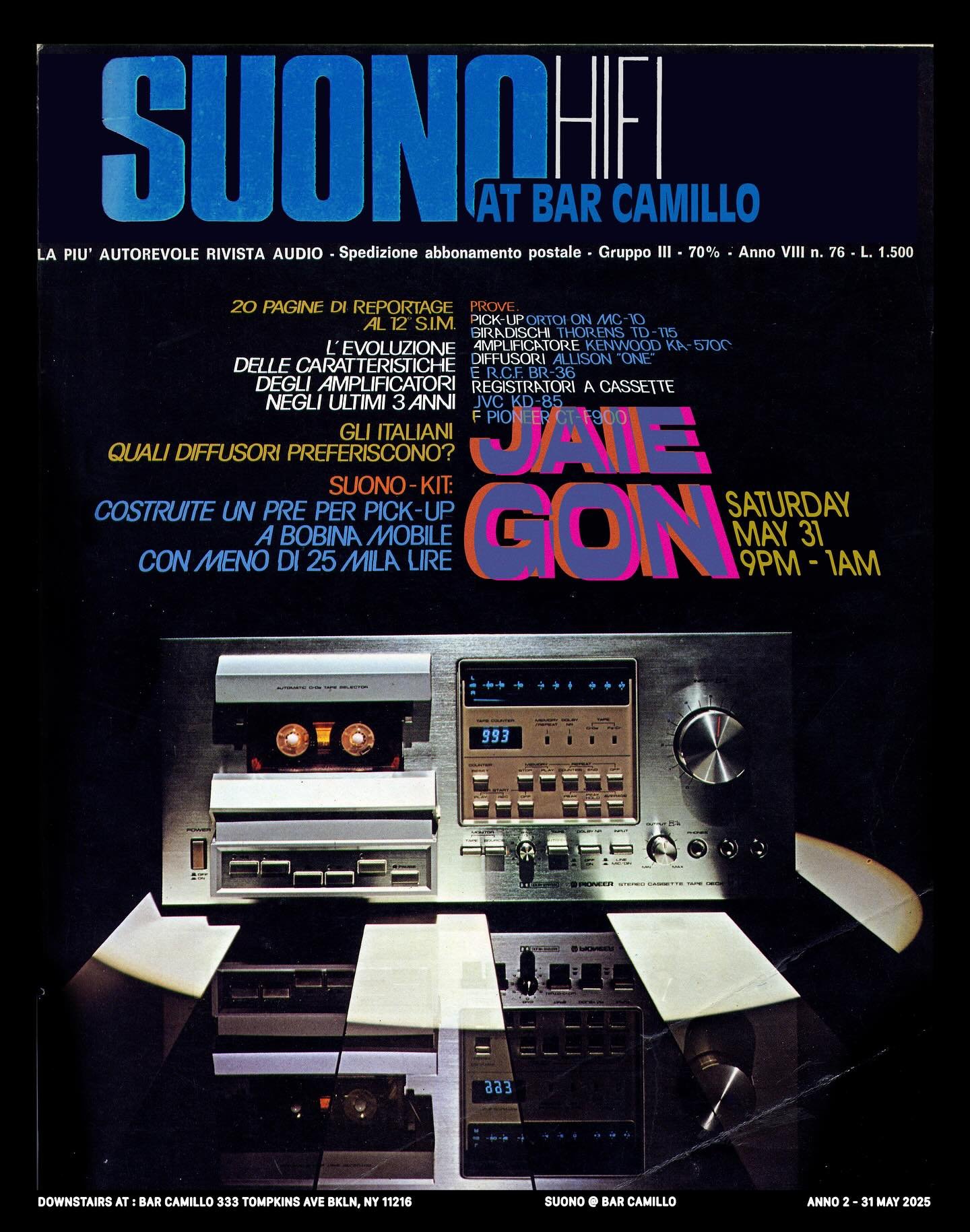 Saturday night, we have @jaiegon running the console at Suono! Musician, producer, DJ, staple of the NYC nightlife scene, and all around fantastic human, Jaie Gon knows how to throw down on a Saturday. Come have a drink or two and listen to the magic