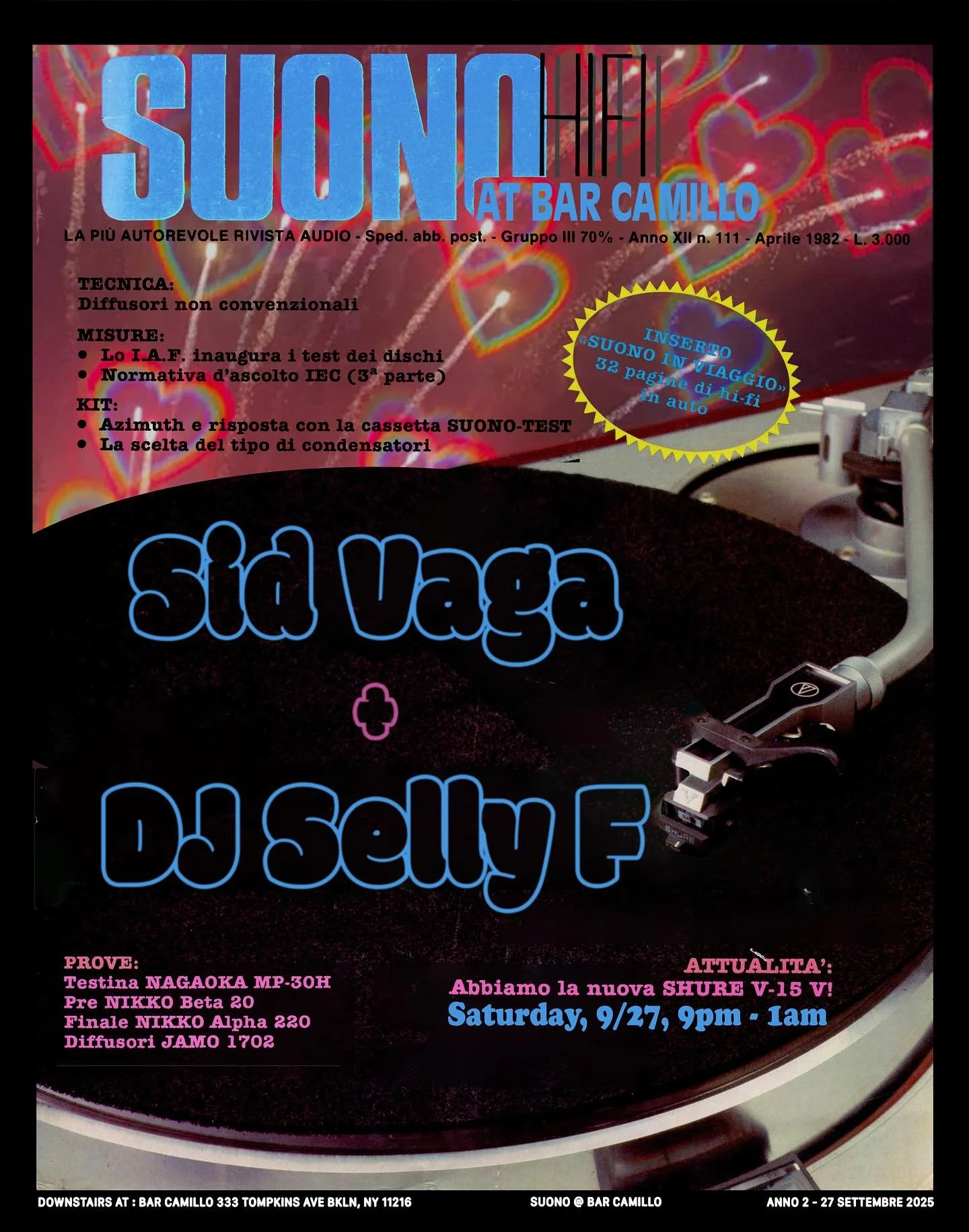 Saturday night, we&rsquo;re honored to have not one, but two, phenomenal DJs on the console, with the one-two punch of @sidvaga and @djsellyf downstairs at Suono. Be ready for a VIBE, as these two know how to set the mood. Crisp drinks and all-vinyl 