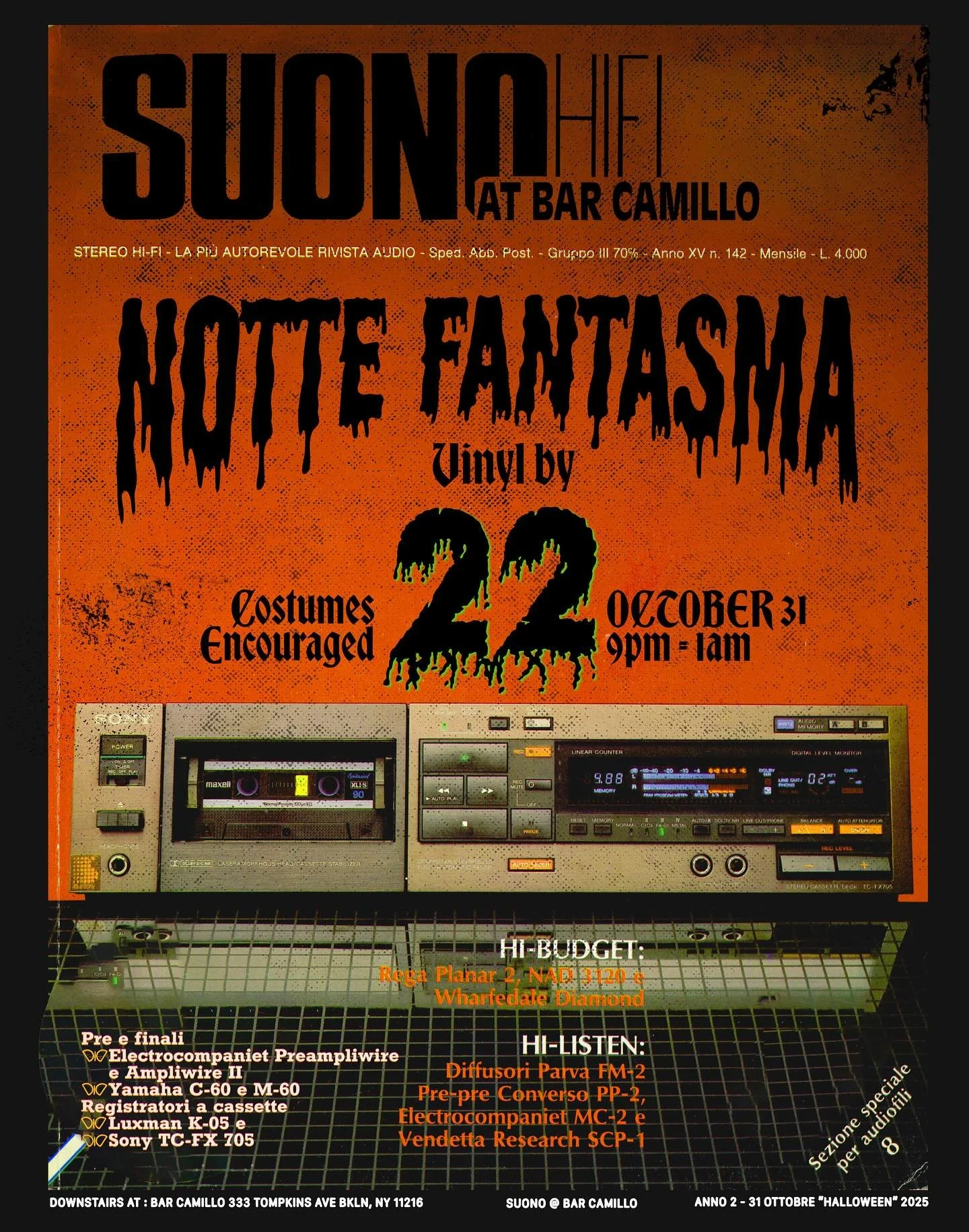 HALLOWEEN AT SUONO! What better place to celebrate &ldquo;Ghost Night&rdquo; than our UNDERGROUND HiFi lair? @22lovesyou will be on the deck, and spooky drinks will be flowing from the bar. See you on the 31st!

#Halloween #nychalloween #bedstuy #bed