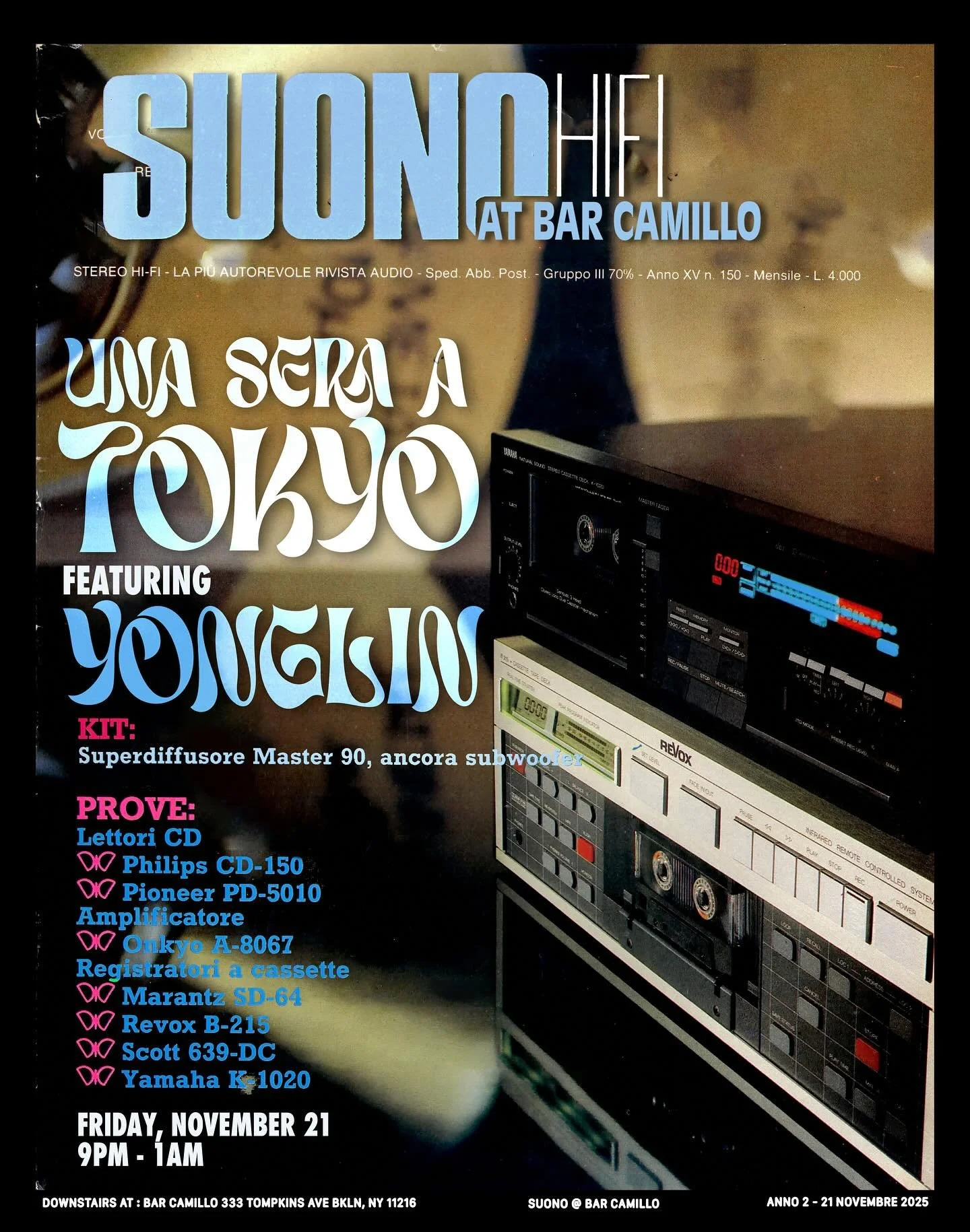 This Friday, @ahhyoooonglin is back for another round of &ldquo;Una Sera a Tokyo&rdquo;, her monthly evening of all-Japanese vinyl. Head downstairs at 9. Japanese grooves until 1am.

#vinyl #vinylrecords #hifi #vintagesoundsystem #analogaudio #audiof