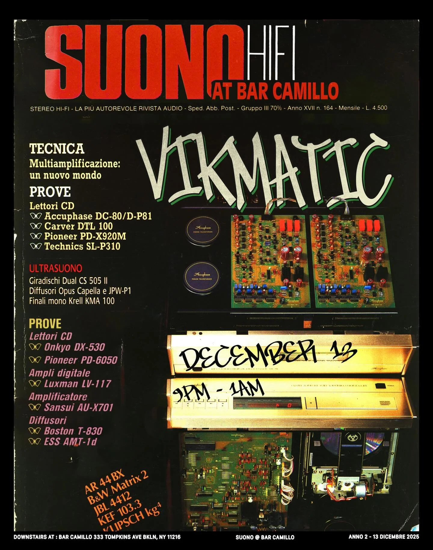 Saturday night, @vikmatic returns to the deck, bringing choice vinyl and his always infectious energy to Suono. Head downstairs at 9 for drinks and music and good feelings.

#vinyl #hifi #bedstuy