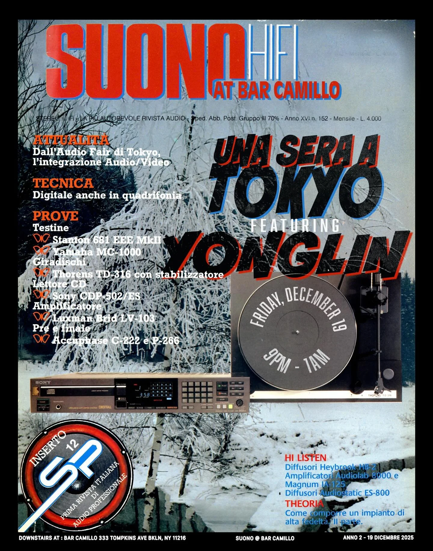 Friday night, @ahhyoooonglin is back at Suono for her monthly all Japanese vinyl extravaganza, &ldquo;Una Sera a Tokyo&rdquo;. Surprising, enlightening, vibing, grooving. One of our favorites. 

#japanesevinyl #hifi #bedstuy