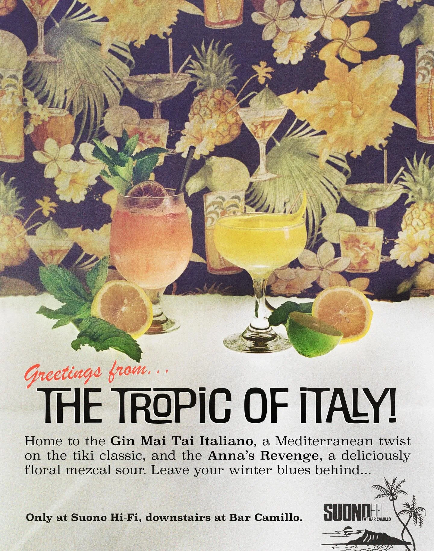 Your own tropical paradise in January, available only on the menu at Suono 🍸🍹🌺🌴🐠🍍🦜 Fri &amp; Sat, 9-1am

#maitai #mezcal #tropicaldrinks #tompkinsave