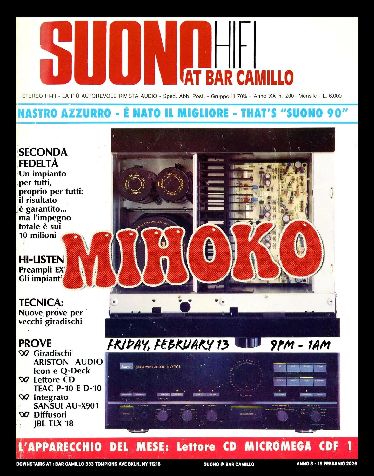 Tomorrow night (Friday 2/13), head downstairs at 9pm as we welcome @djmihoko back to Suono for another crisp set of all-vinyl delicacies. 💃🏽🪩🍸🥂🎉

#vinyl #hifi #bedstuy #tompkinsave