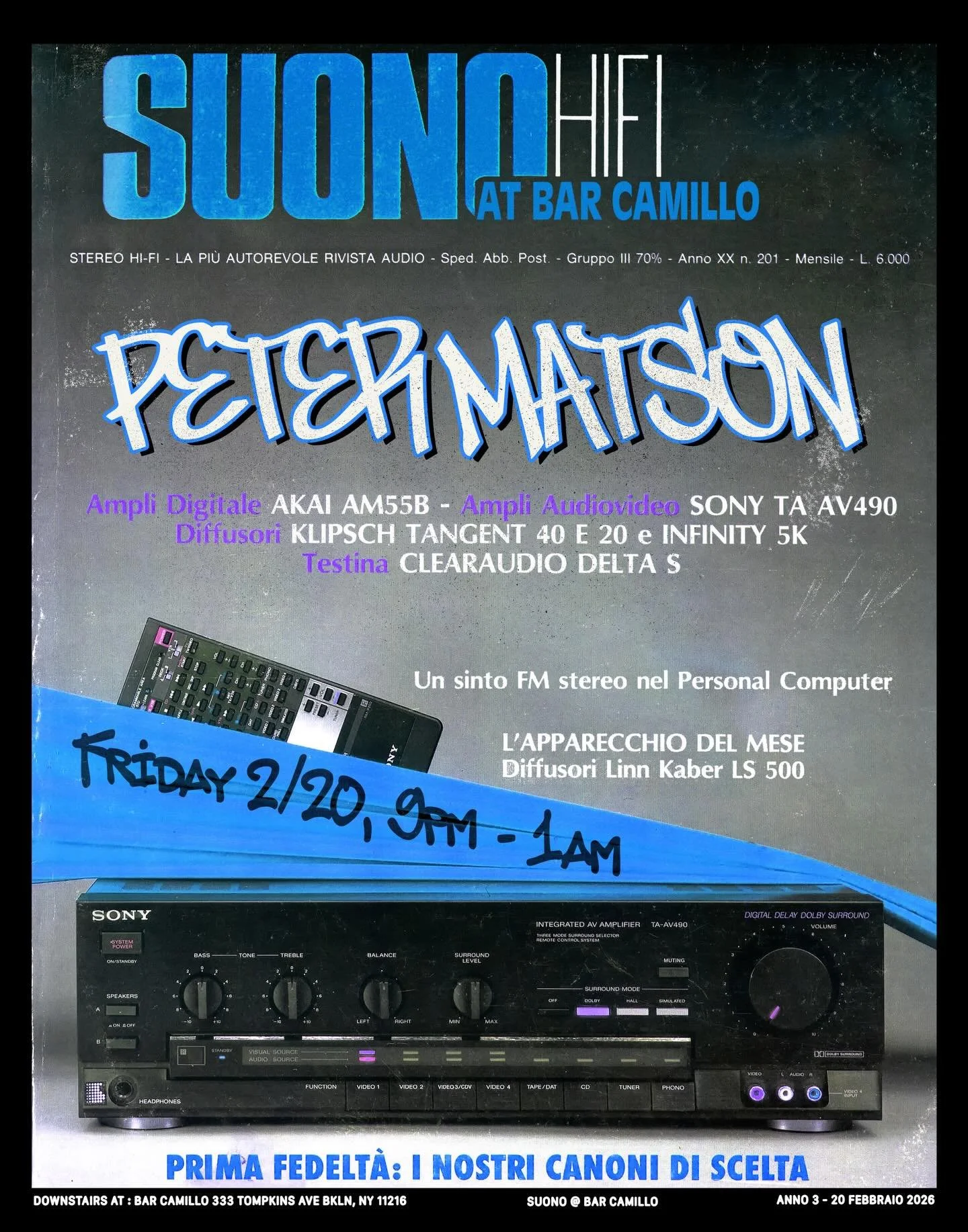 Tomorrow night (Fri 2/20), we&rsquo;ve got producer, musician &amp; DJ extraordinaire @petermatsonmusic back at the helm, running vinyl downstairs at Suono. Peter&rsquo;s sets are always incredible, spanning genres and getting bodies moving. Head dow