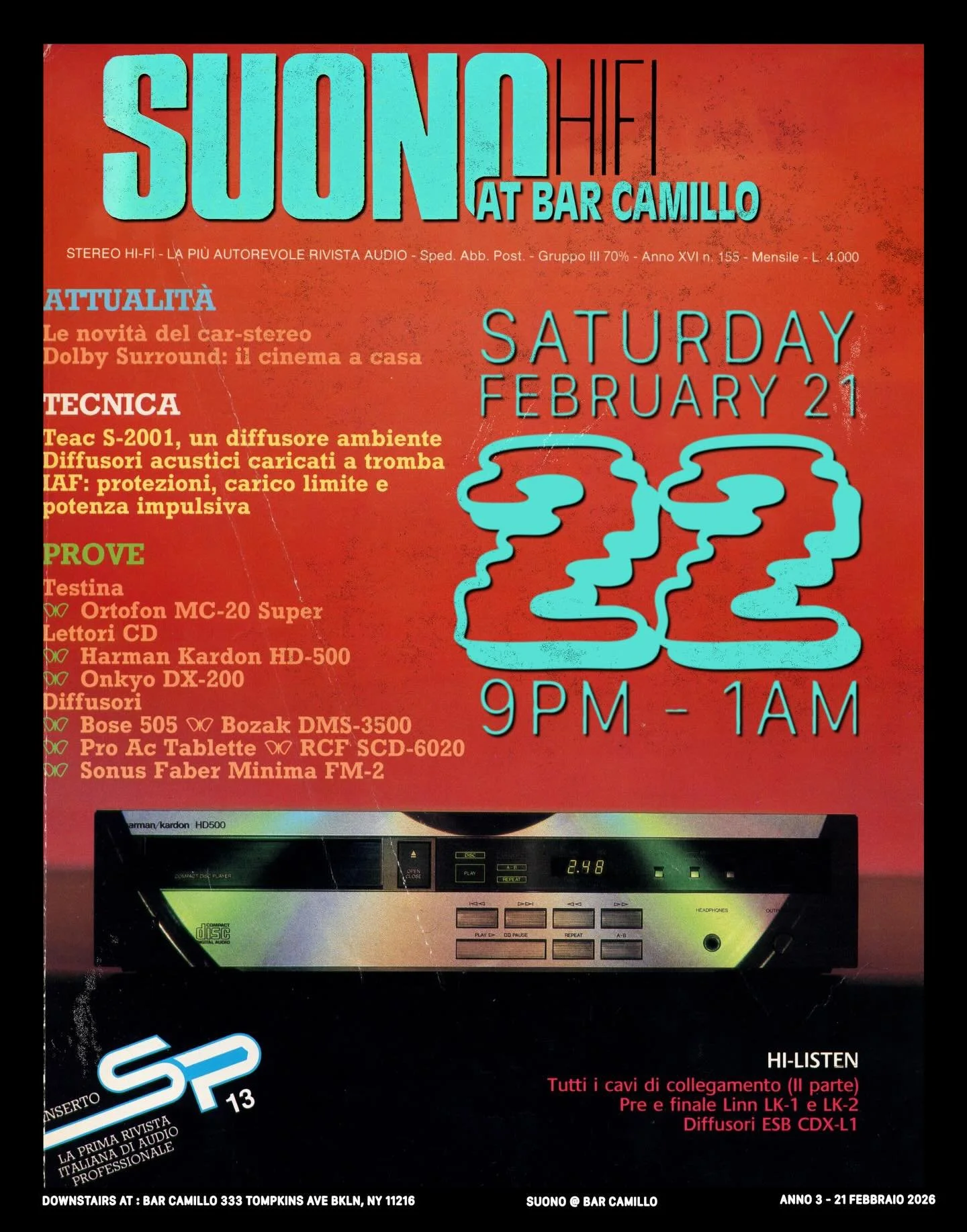 Saturday (2/21) @22tunez returns for his monthly residency of all-vinyl jams at your favorite underground hifi bar. 9-1am, great drinks, great music. Saturday night done right. 

#hifi #audiofile #vinyl #bedstuy #tompkinsave