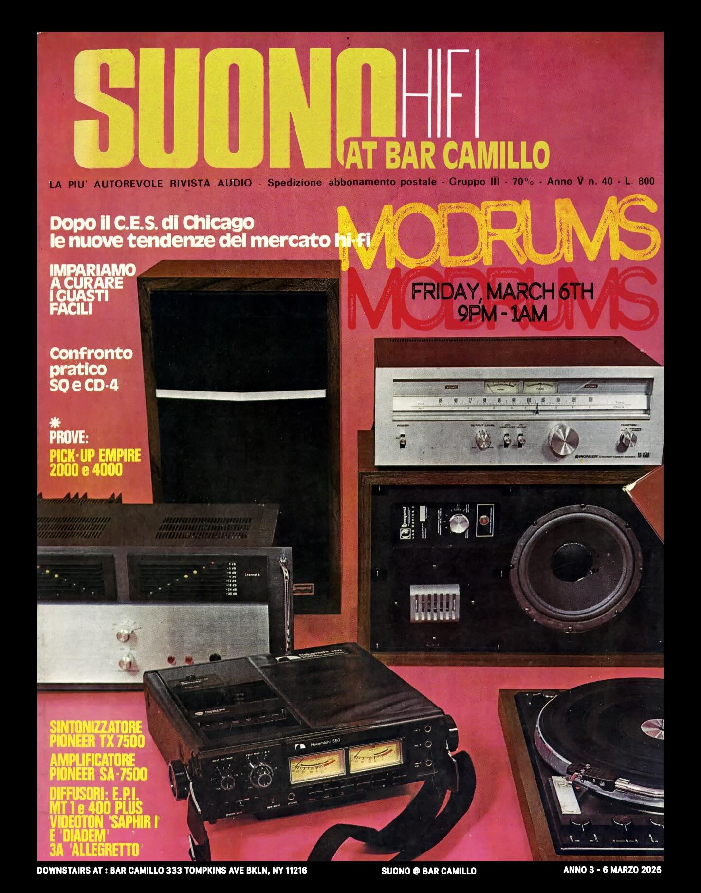 Tomorrow night (Fri 3/6), @modrums.music is back with another all-African vinyl night at Suono. Morgan has an incredible collection of rare and dynamite records from all over the African continent. It&rsquo;s always a treat. 9-1am. 

#hifi #vinyl #be