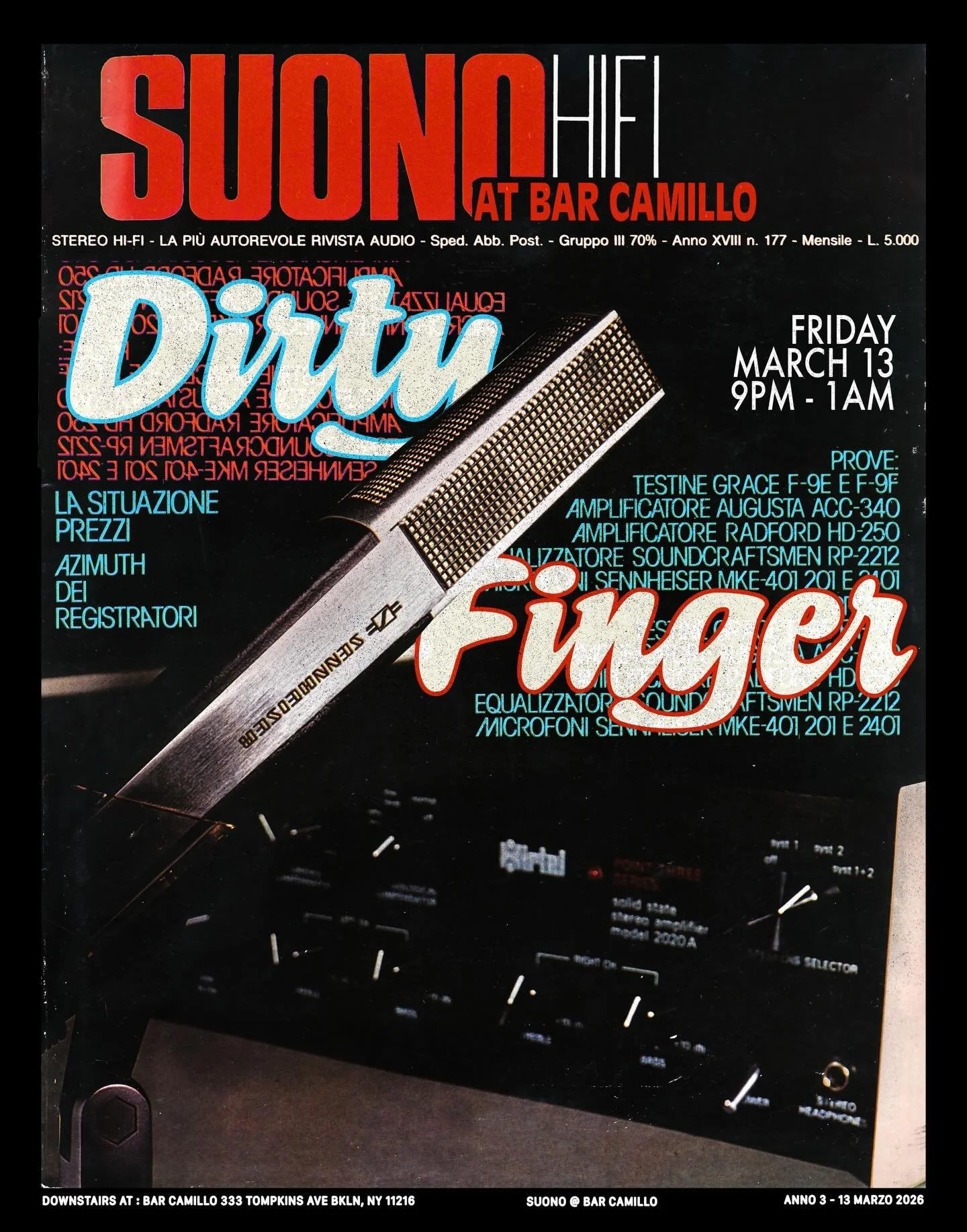We&rsquo;re back to that winter weather, but don&rsquo;t fret cuz @dirtyfinger returns to Suono tomorrow night (Fri 3/24) from 9-1. Head downstairs for choice vinyl selections and some new cocktails to keep you warm and moving. 

#vinyl #hifi #bedstu