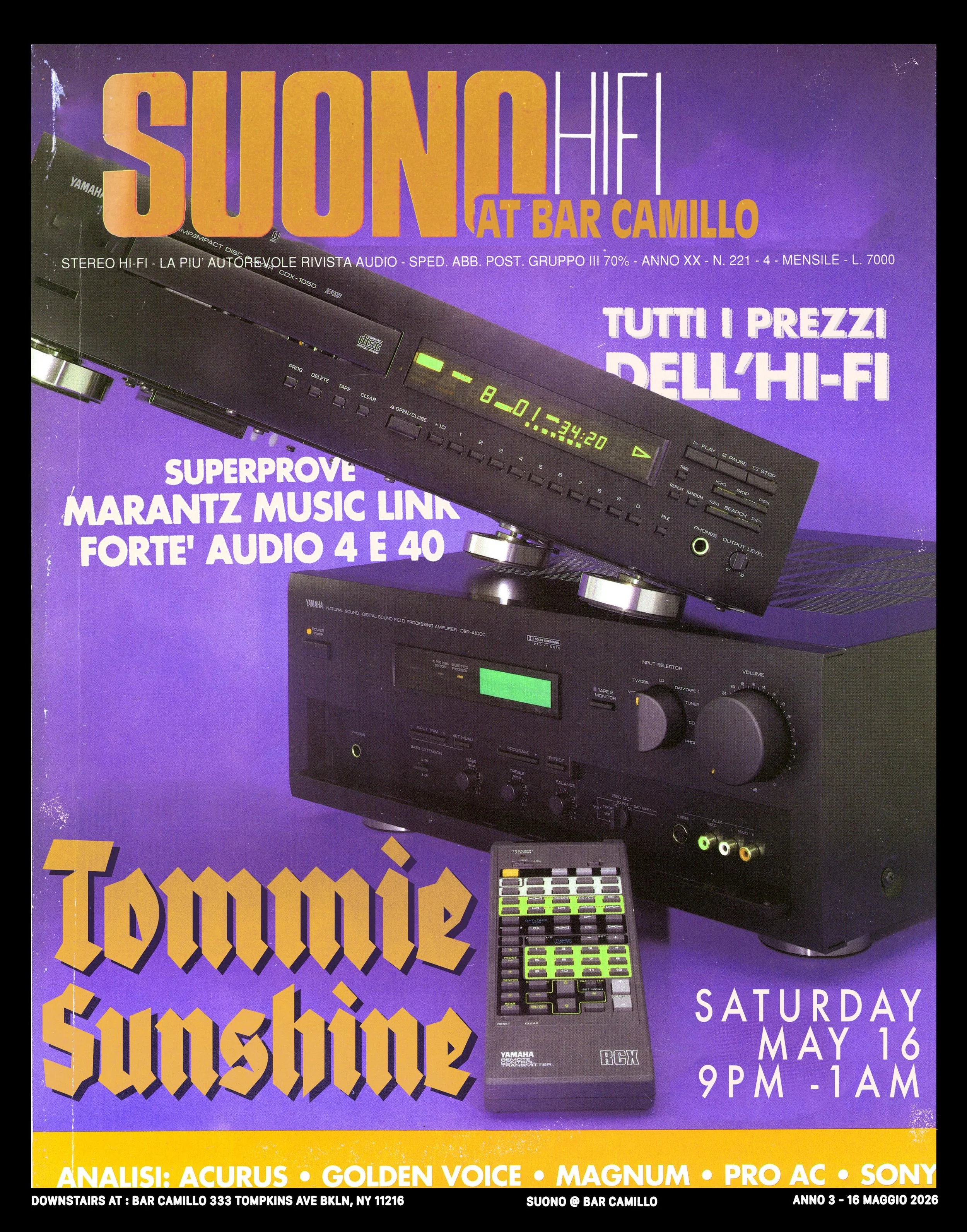 Saturday night (5/16) we are beyond thrilled to have the one and only @tommiesunshine behind the console at Suono. Record producer, remixer, DJ and songwriter, we can not wait to see what he&rsquo;ll bring to our little corner of Bed-Stuy. Don&rsquo;