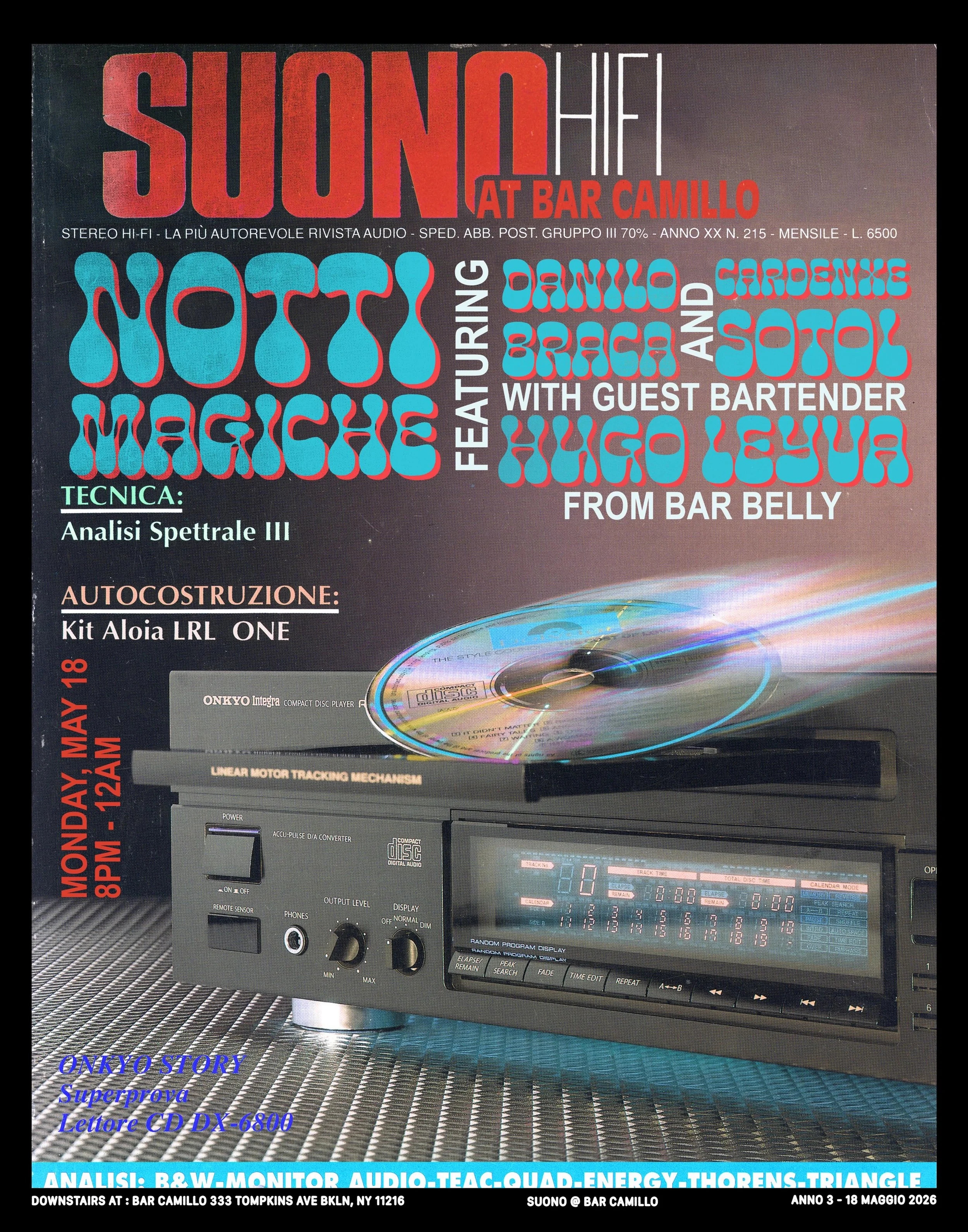 Tonight at Suono, head downstairs at 8 for Notti Magiche, our monthly Monday industry night, featuring our own @danilobracatsonyc bringing the all-Italian vinyl, @cardenxesotol providing the spirits, and cocktails by this month&rsquo;s guest bartende