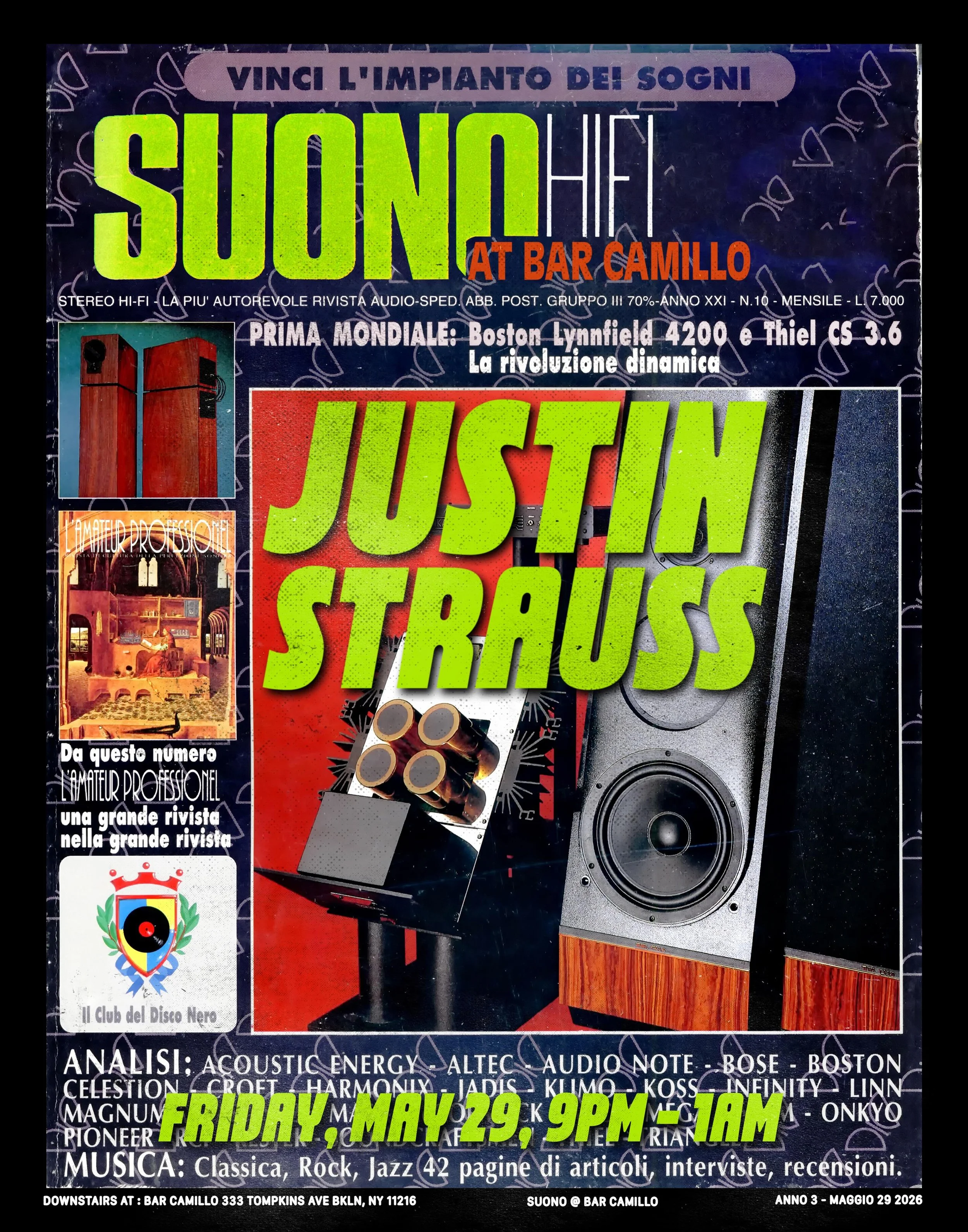 Hey people, the one and only @justinstrauss1 is back at Suono on Friday night. We are so honored to have him play again in our little corner of Bed-Stuy. An absolute master of his craft, and a true pioneer of the NYC music scene. Head downstairs at 9